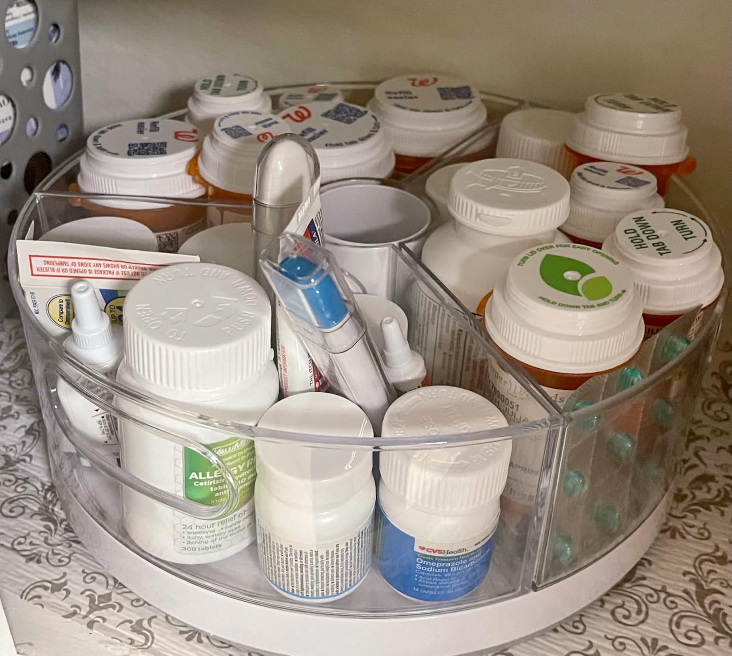 YouCopia Crazy Susan Lazy Susan Organizer, 3 BPA-Free Removable Clear Bins with Handles, Rotating Storage Turntable for Kitchen Cabinet, Pantry and Bathroom Organization - Customer Photo 1