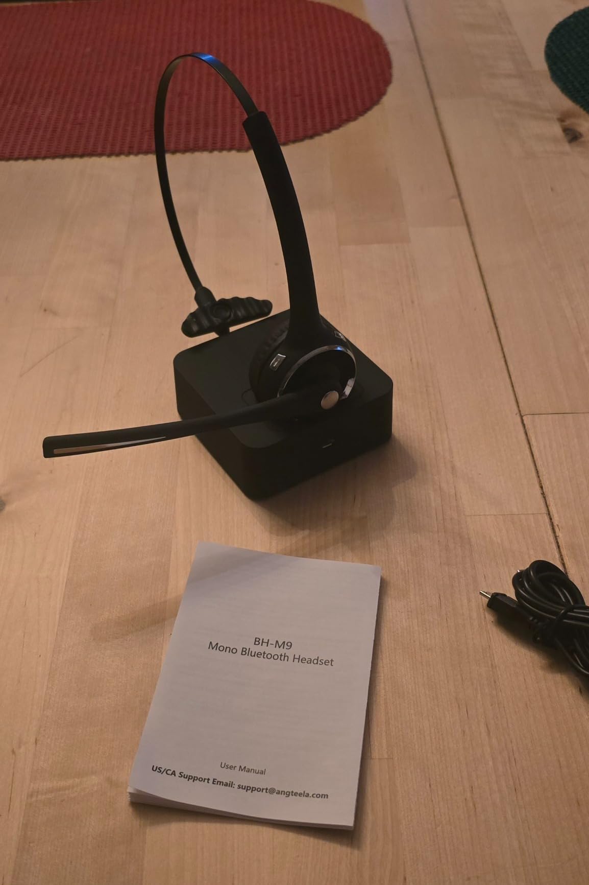 Trucker Bluetooth Angteela Headset with Microphone, Wireless Cell Phone Headset with Noise Canceling Mic Charging Base Mute Function for Home Office Call Center Skype - Customer Photo 2
