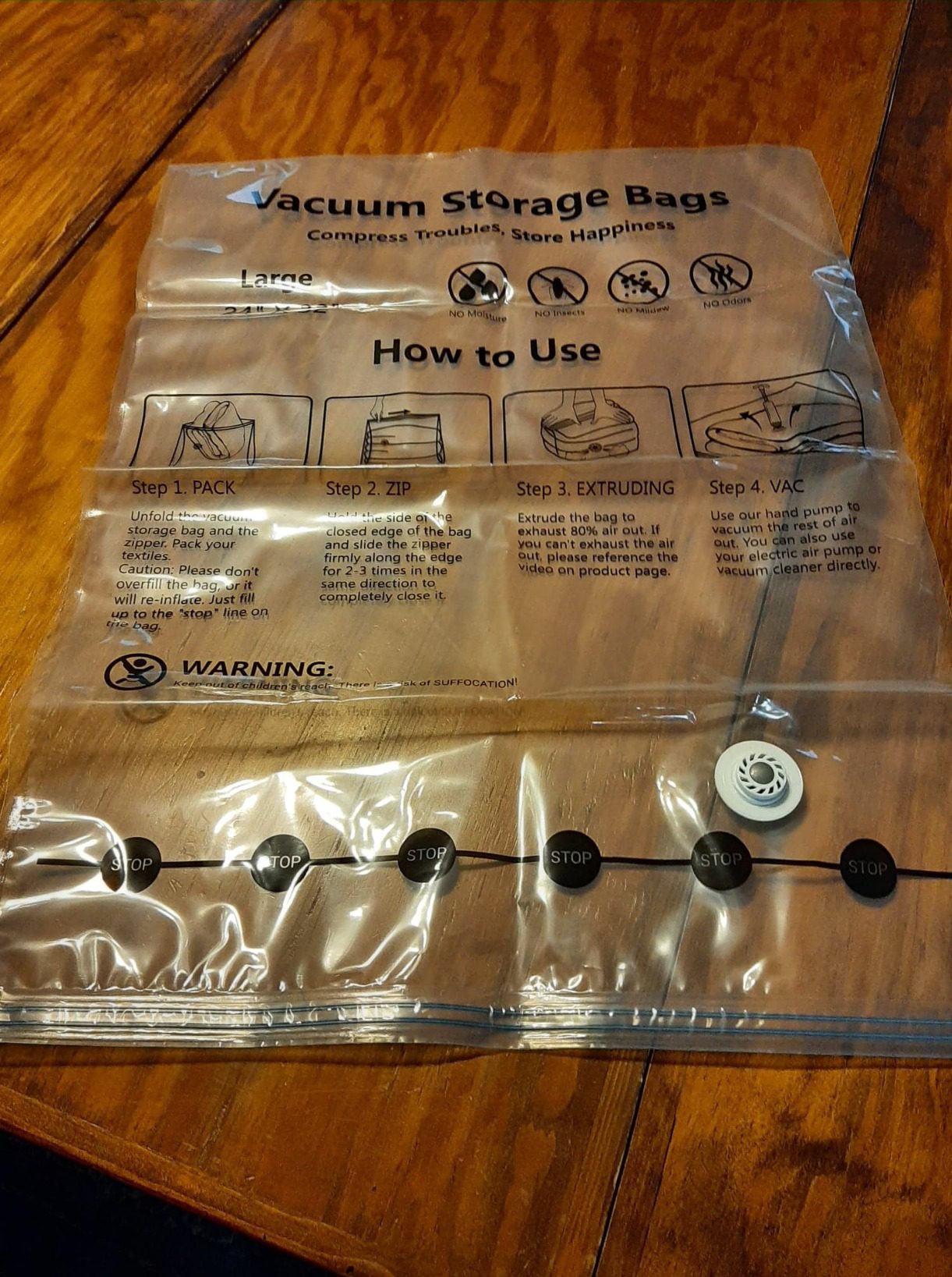 Vacuum Storage Bags, Compressed Air by Sitting, No Pump Needed, Double-Color Zip, for Clothes, Pillows, Towels, Blankets, White - Customer Photo 1