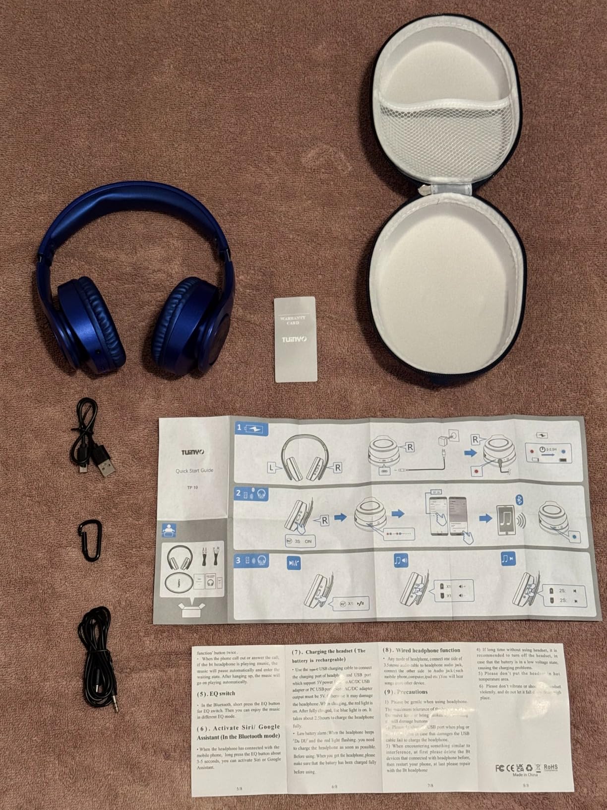 TUINYO Bluetooth Headphones Wireless, Over Ear Stereo Wireless Headset 40H Playtime with deep bass, Soft Memory-Protein Earmuffs, Built-in Mic Wired Mode PC/Cell Phones/TV-Dark Blue - Customer Photo 1