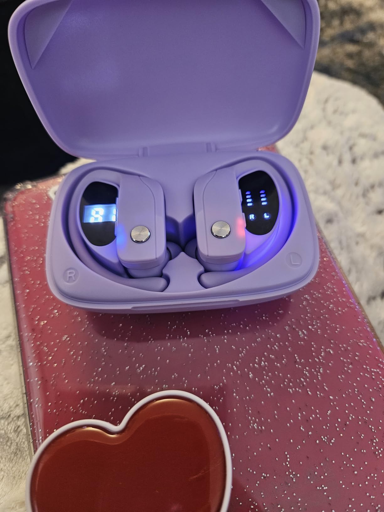 bmani Ear Buds Wireless Earbuds Bluetooth Headphones with 80H Playtime LED Display Case, Over-Ear Hook with Mic, Stereo Sound, Easy Button Controls, Sports Earphones for Running Workout Gym Pink - Customer Photo 2