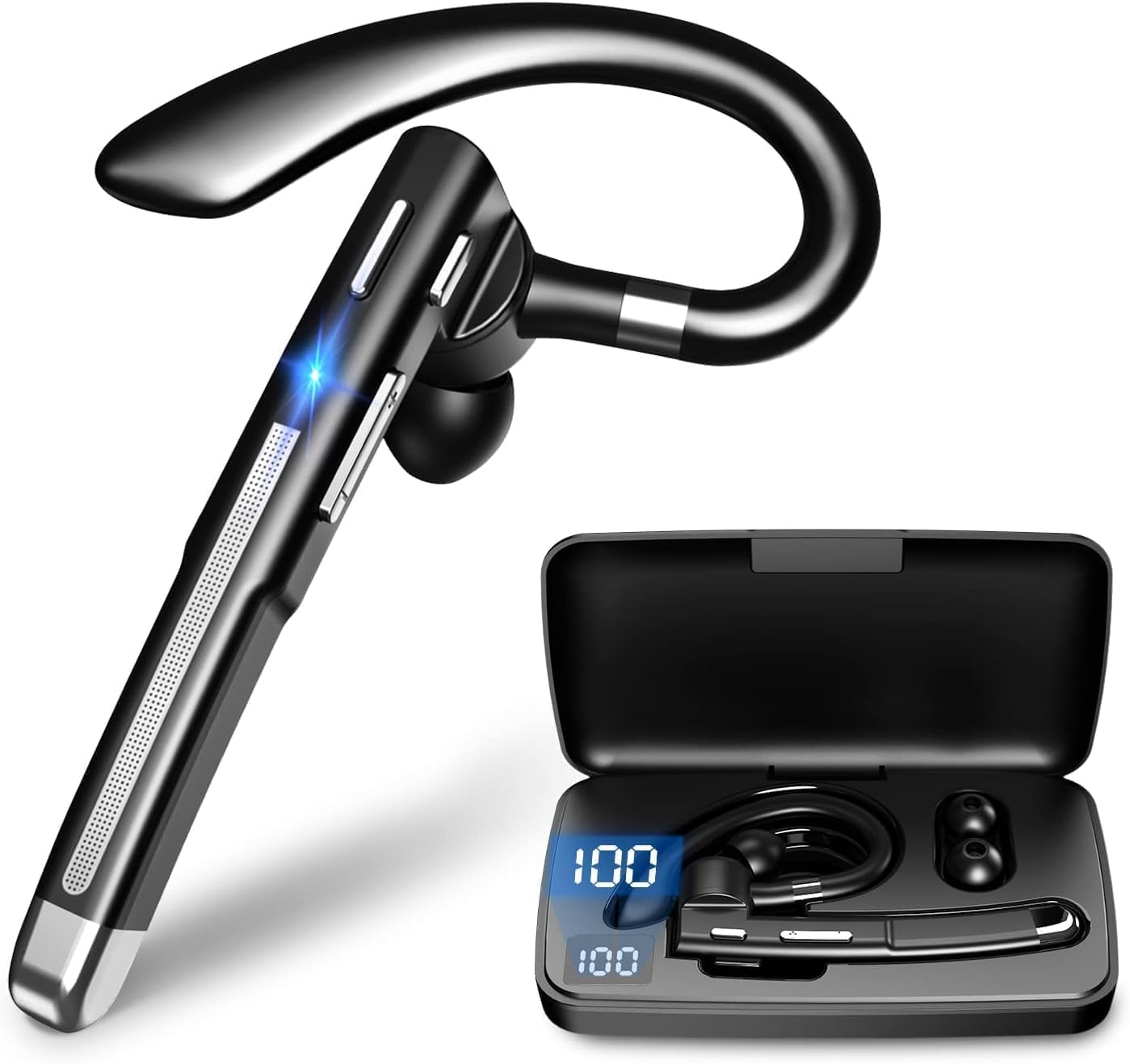 Bluetooth Headset V5.3,100 Hrs Talk Time Single-Ear Earphone, CVC8.0 Noise Cancelling Wireless Earbud, Business Earbud with 500 mAh Charging Case, Hands-Free Earpiece for Trucker/Home/Office Work - Customer Photo 1