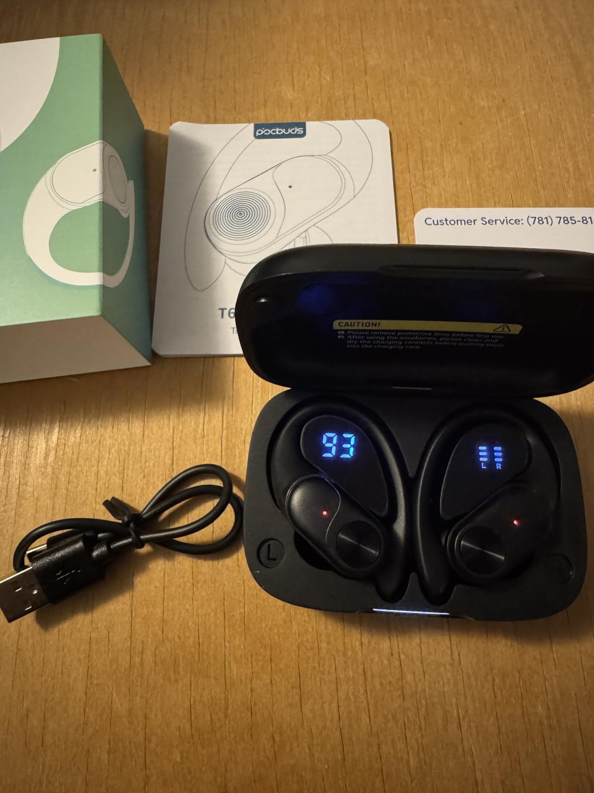 PocBuds Bluetooth Headphones Wireless Earbuds 80hrs Playtime Wireless Charging Case Digital Display Sports Ear Buds with Earhook Deep Bass IPX7 Waterproof Over-Ear Earphones for TV Phone Laptop Black Customer Review PocBuds Bluetooth Headphones Wireless Earbuds 80hrs Playtime Wireless Charging Case Digital Display Sports Ear Buds with Earhook Deep Bass IPX7 Waterproof Over-Ear Earphones for TV Phone Laptop Black - Customer Photo 1