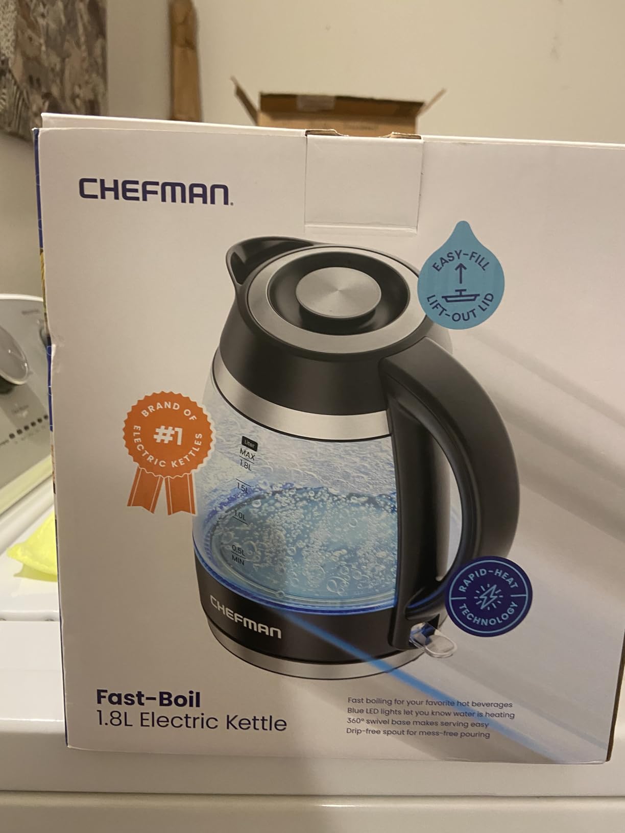 Chefman Electric Kettle, 1.8L 1500W, Hot Water Boiler, Removable Lid for Easy Cleaning, Auto Shut Off, Boil-Dry Protection, Stainless Steel Filter, BPA Free, Borosilicate Glass Electric Tea Kettle customer photo 2