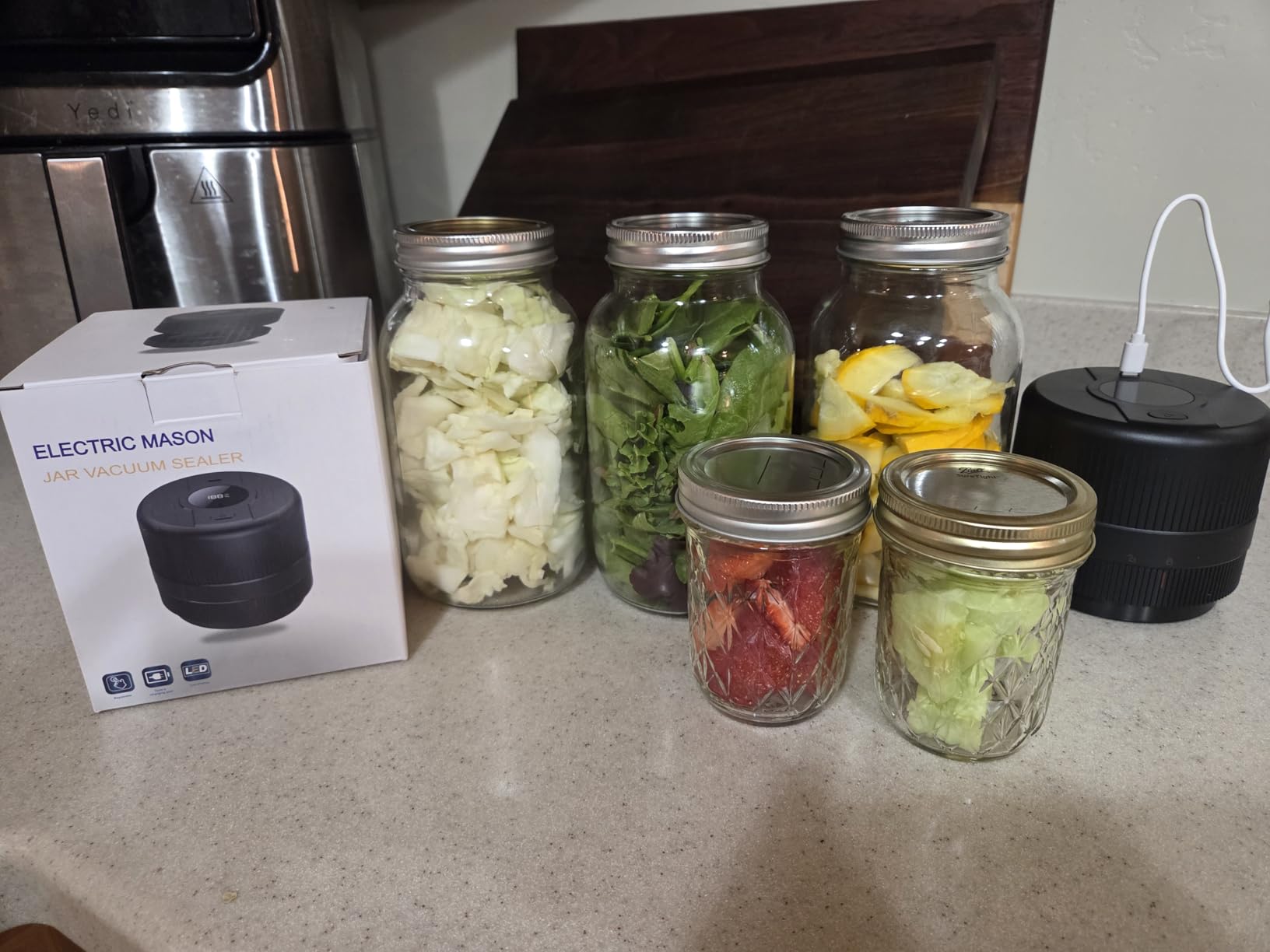Mason Jar Vacuum Sealer Kit, Electric Sealer for Wide, Regular Mouth Mason Jars, Portable Vacuum Sealer for Jars Customer Review Mason Jar Vacuum Sealer Kit, Electric Sealer for Wide, Regular Mouth Mason Jars, Portable Vacuum Sealer for Jars - Customer Photo 1