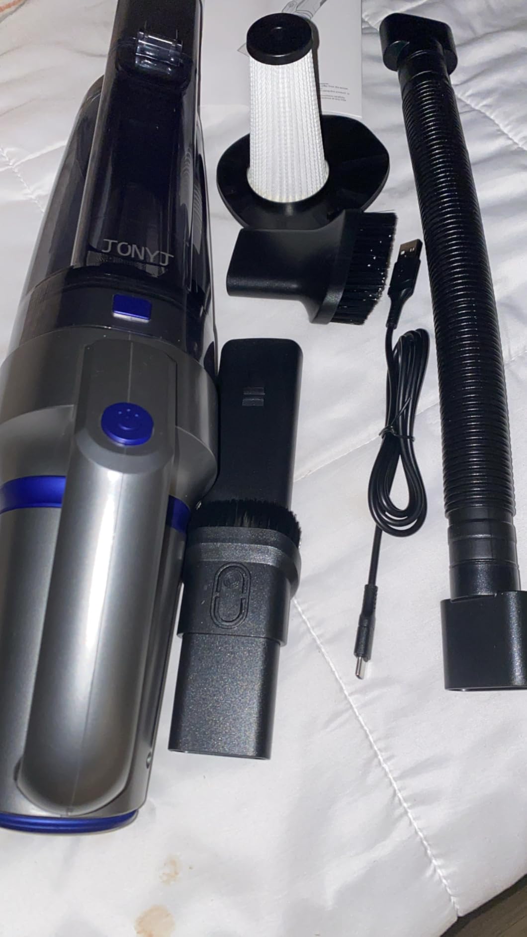JONYJ Handheld Vacuum Cordless, 16000PA Strong Suction Hand Held Car Vacuum Cleaner, Portable Hand Vacuum Rechargeable with Multi-Nozzles & LED Light for Home, Car, Office, Pets - Customer Photo 1