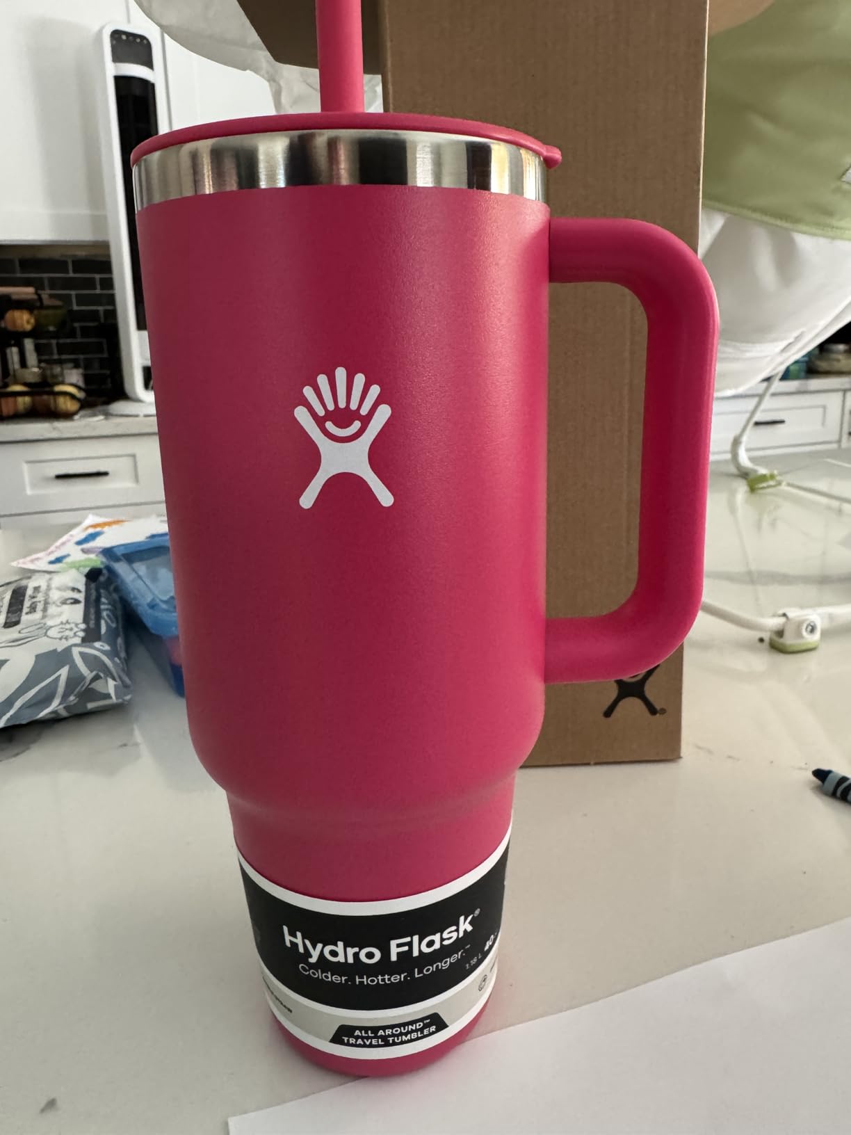Hydro Flask 40 Oz Travel Tumbler with Handle, Lid and Straw - Insulated Stainless Steel in Ivory Rose Gold Customer Review Hydro Flask 40 Oz Travel Tumbler with Handle, Lid and Straw - Insulated Stainless Steel in Ivory Rose Gold - Customer Photo 1