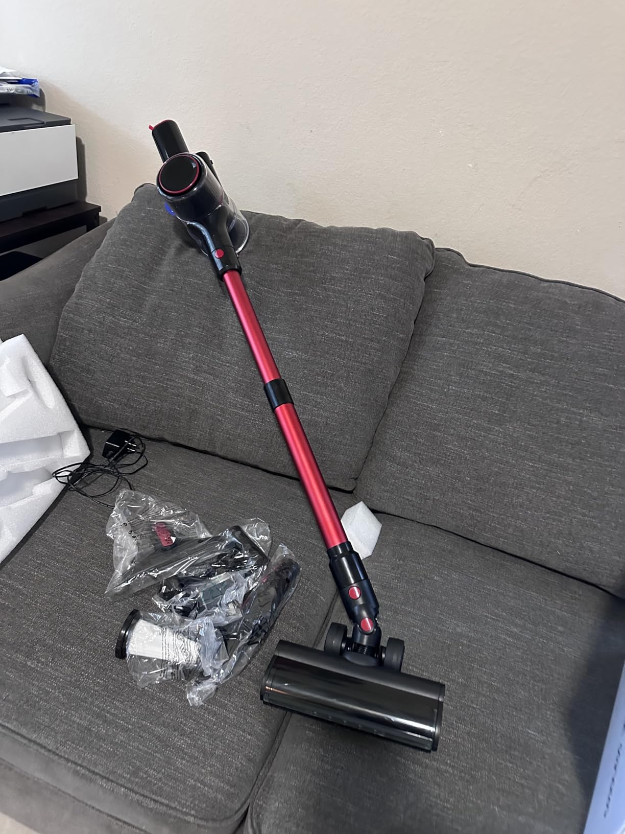 Cordless Vacuum Cleaner, 40KPA 8-in-1 Vacuum Cleaners for Home, 50Mins Runtime, Anti-Tangle Stick Vacuum with LED Display, Rechargeable Lightweight Vacuum for Pet Hair/Carpet/Floor (Red) - Customer Photo 1
