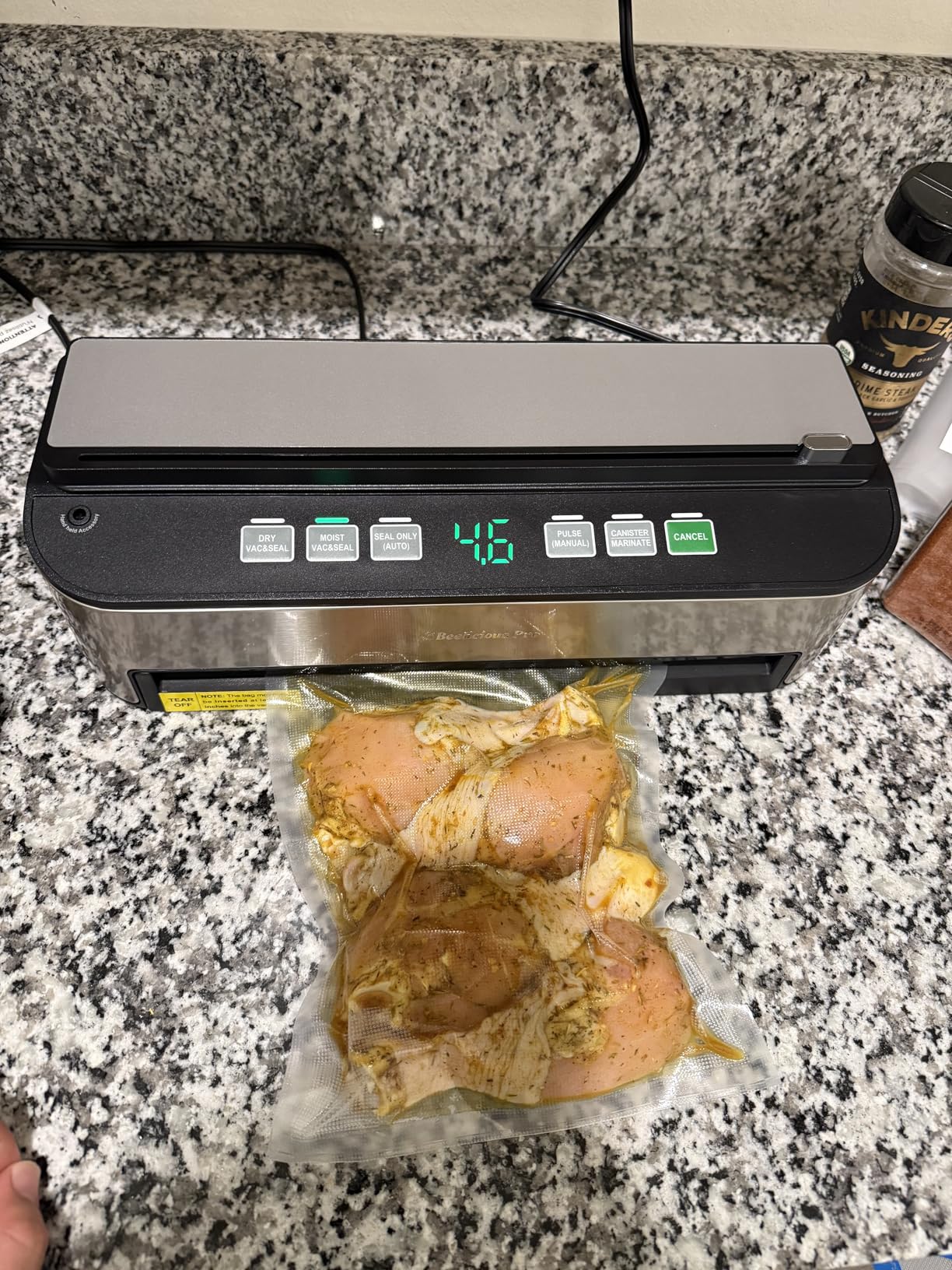 PressFree TRUE-Auto Vacuum Sealer Machine, Beelicious 85KPA Fully Automatic 8-IN-1 Food Sealer with Bags Storage, Build-in Cutter, Moist Mode and Air Suction Hose | Digital Countdown | Sous Vide - Customer Photo 1