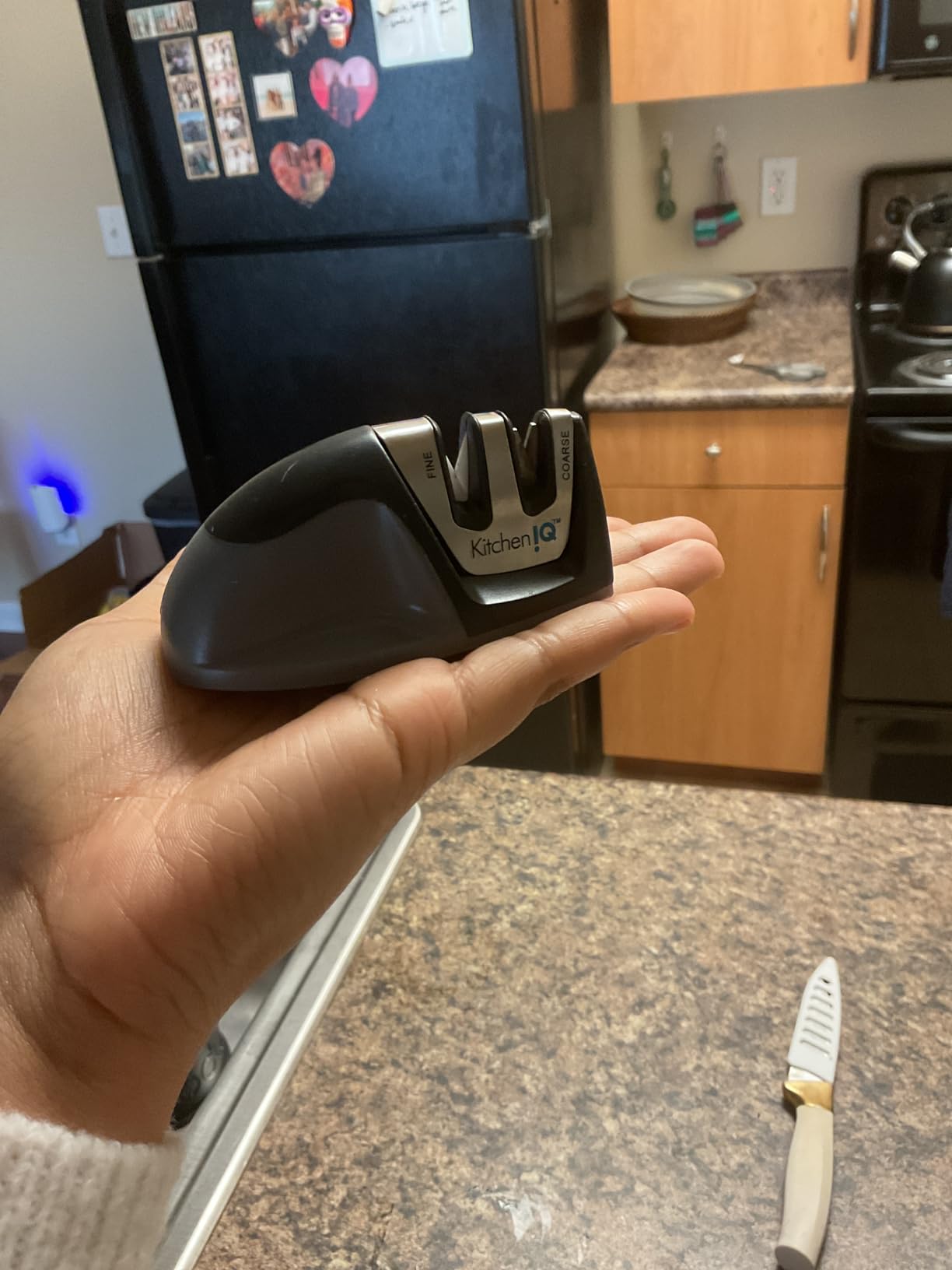 KitchenIQ Edge Grip 2-Stage Knife Sharpener, Black, Coarse & Fine Sharpeners for Straight & Serrated Knives - Customer Photo 2