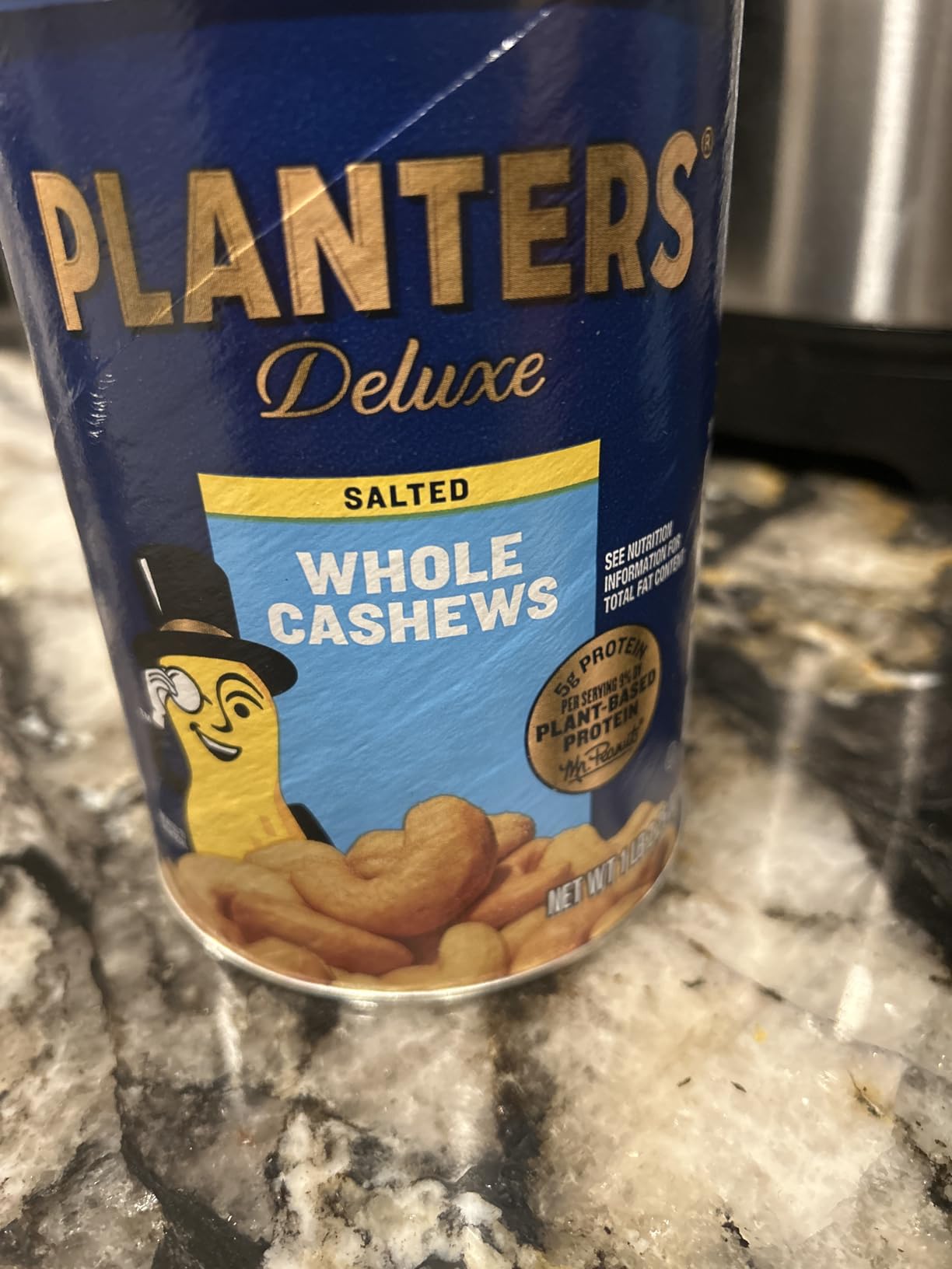 PLANTERS Deluxe Salted Whole Cashews, Party Snacks, Plant-Based Protein, Quick Snack for Adults, After School Snack, Roasted Cashew Flavored with Sea Salt, Bulk Nuts, Kosher, 1 lb 2.25oz Canister - Customer Photo 2