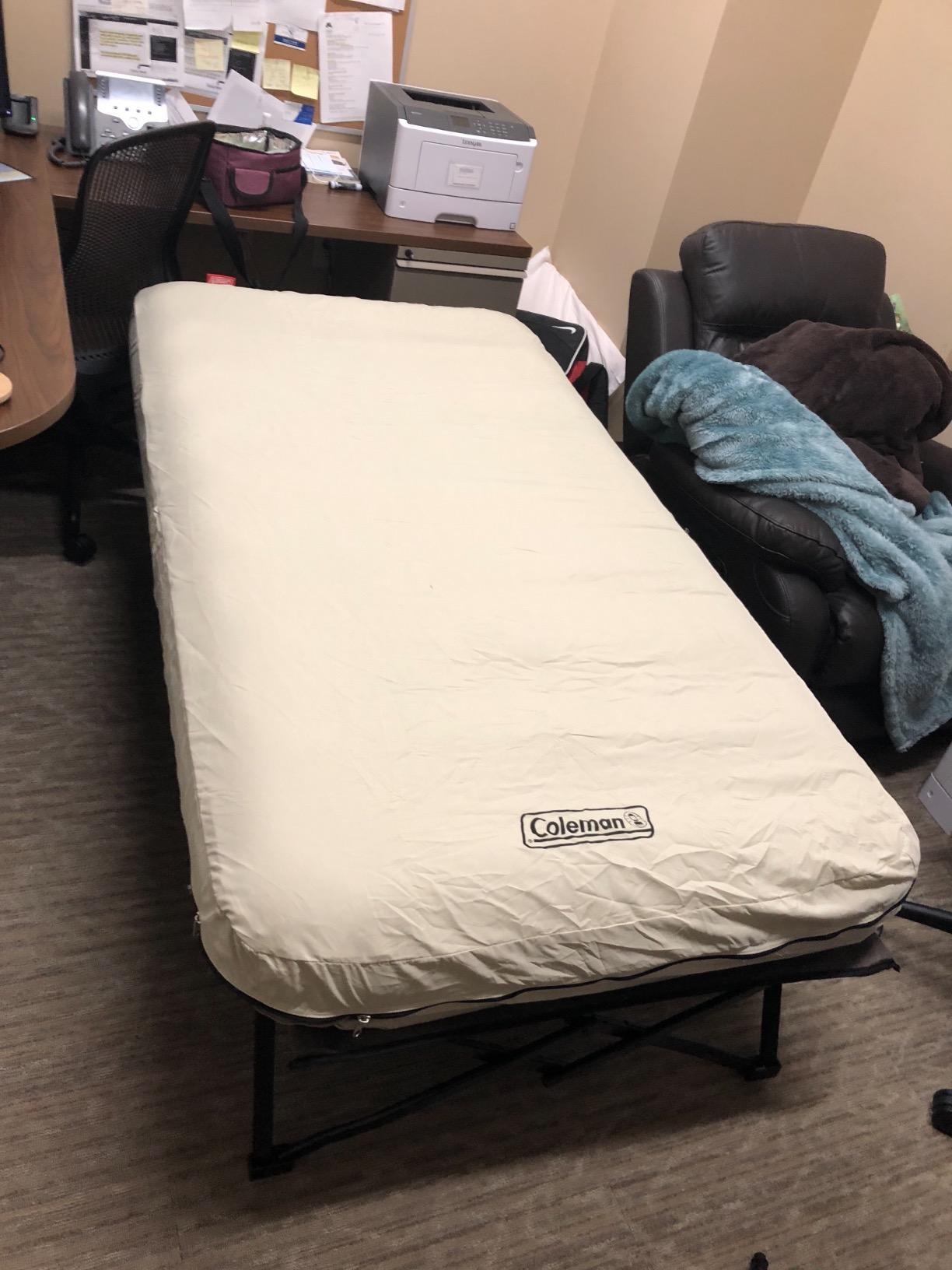 Coleman Queen-Size Airbed Cot Combination, Folding Air Mattress with Steel Frame & Side Table, Battery Pump Included, Great for Camping, Lounging, Elevated Sleeping, Guests, & More - Customer Photo 1