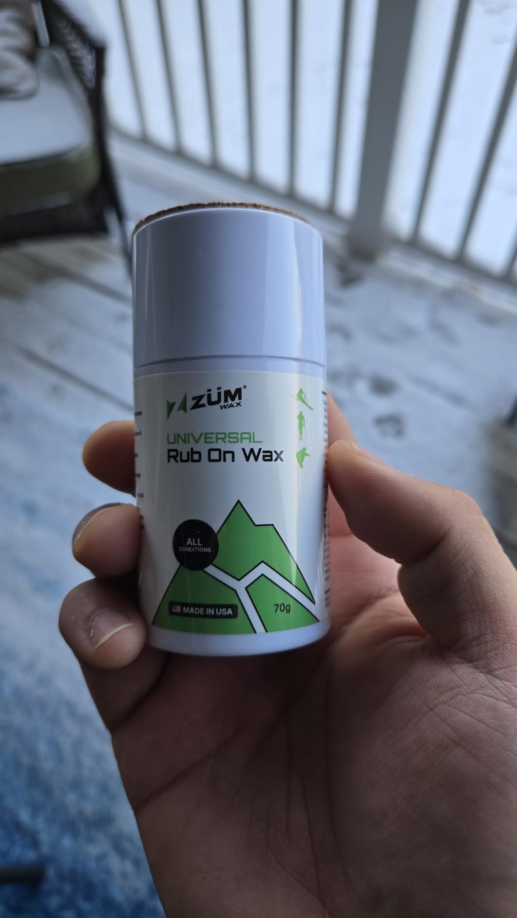 ZUMWax Rub-On Ski/Snowboard/Nordic/Cross-Country Wax 70g, UNIVERSAL, Easy cork applicator, long-lasting performance, secret vanilla scent, Made in USA, PFAS-free Great for quick waxing on the go - Customer Photo 1
