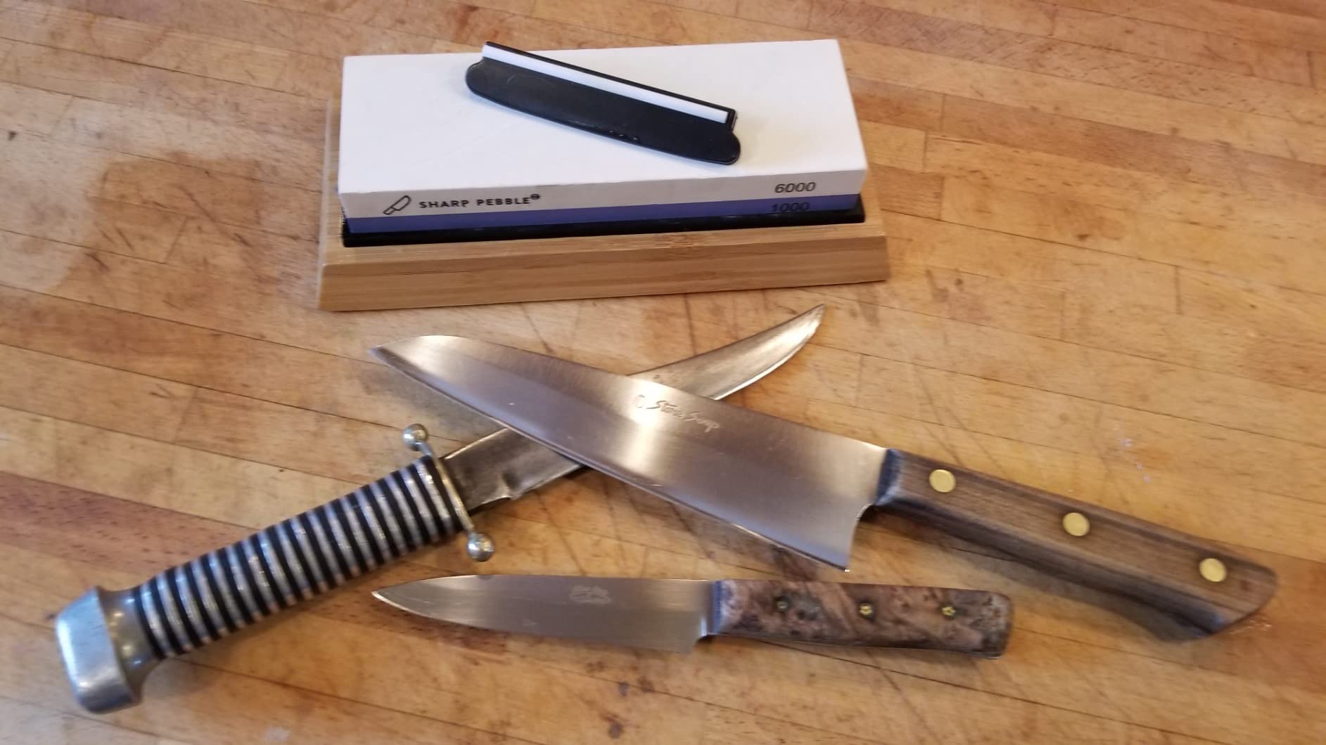 Sharp Pebble Premium Whetstone Knife Sharpening System – 1000/6000 Grit Whetstone Knife Sharpener Kit with Angle Guide & Non-Slip Bamboo Base – Guided Beginner Instructions - Customer Photo 1