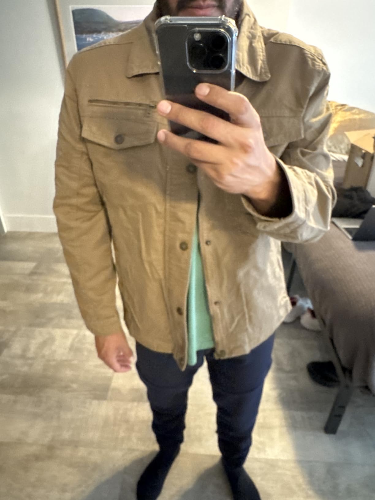WenVen Men's Casual Canvas Cotton Military Lapel Jacket - Customer Photo 2