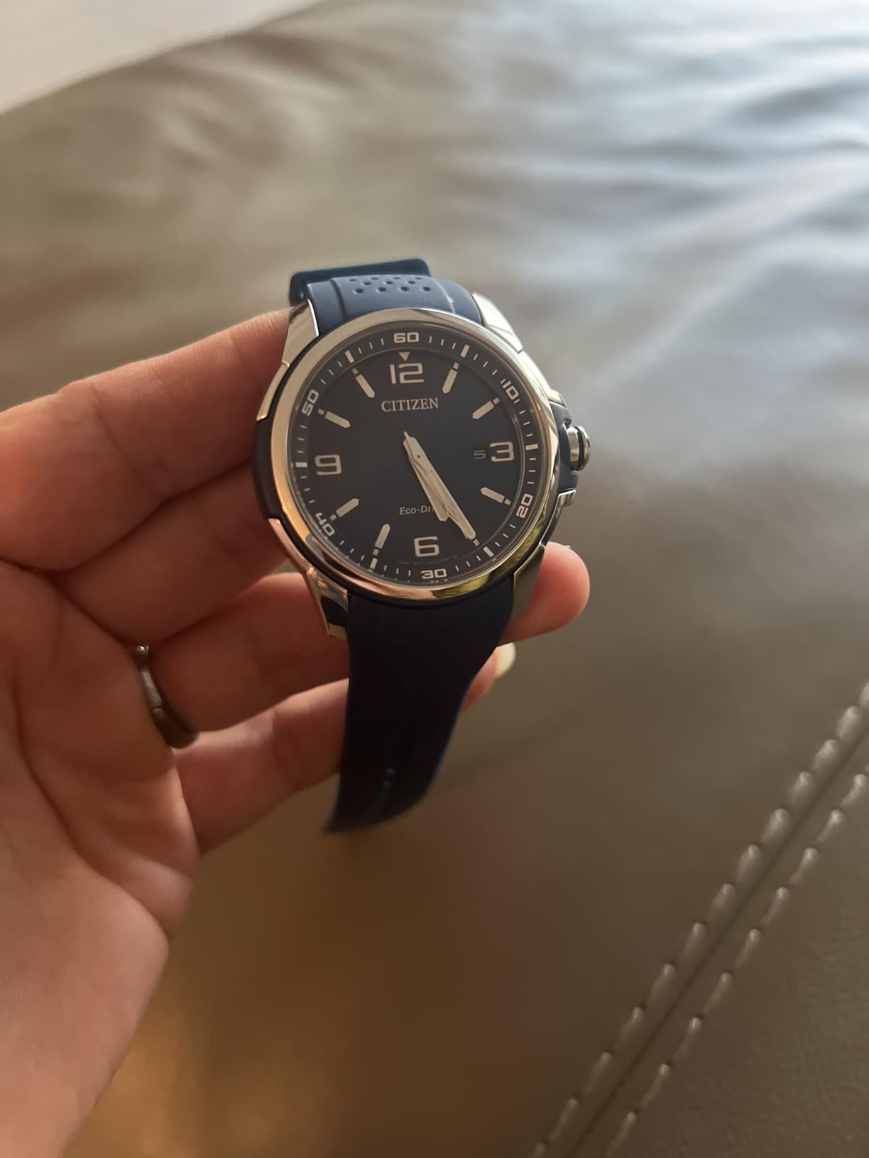 Citizen Men's Eco-Drive Weekender Watch in Stainless Steel with Blue Polyurethane Strap, Blue Dial Solar Powered Watch - Customer Photo 2