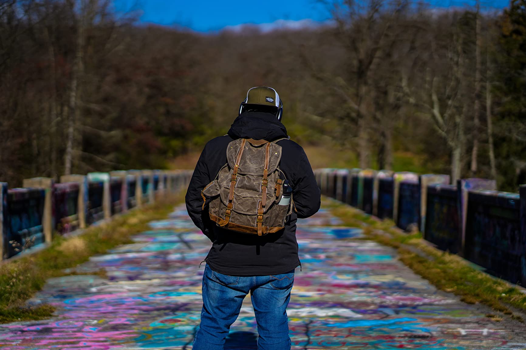 BRASS TACKS Leathercraft Heavy Duty Waxed Canvas Vintage Backpack for Men Women Trim Casual 15.6