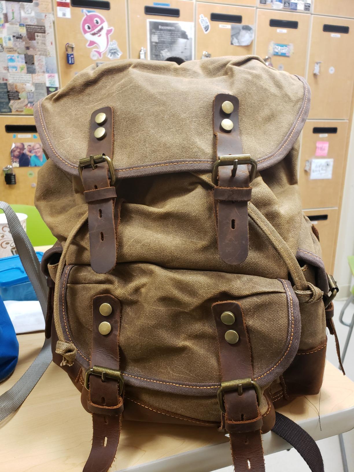 WUDON Men Travel Backpack, Genuine Leather-Waxed Canvas Shoulder Hiking Rucksack - Customer Photo 2
