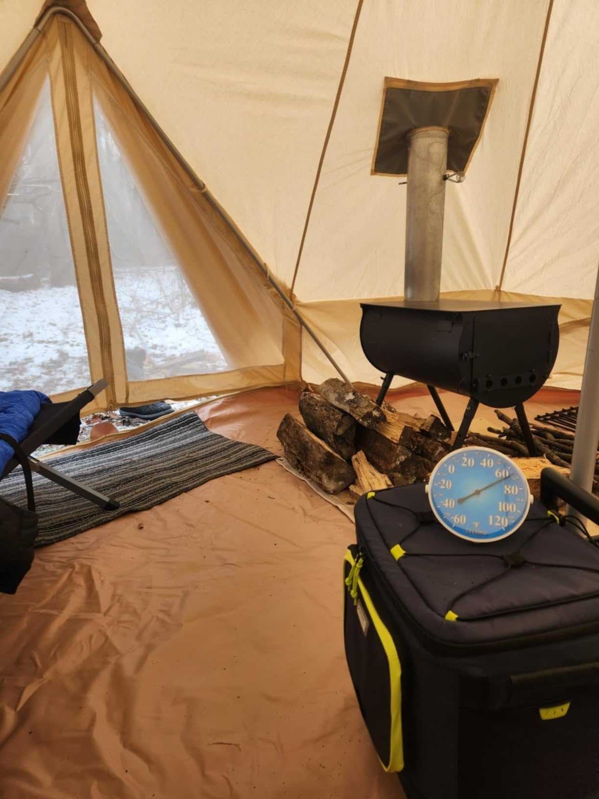 MC TOMOUNT Canvas Tent Bell Tent Yurt with Stove Jack Zipped Removable Floor for Glamping Truck Car Camping - Customer Photo 2