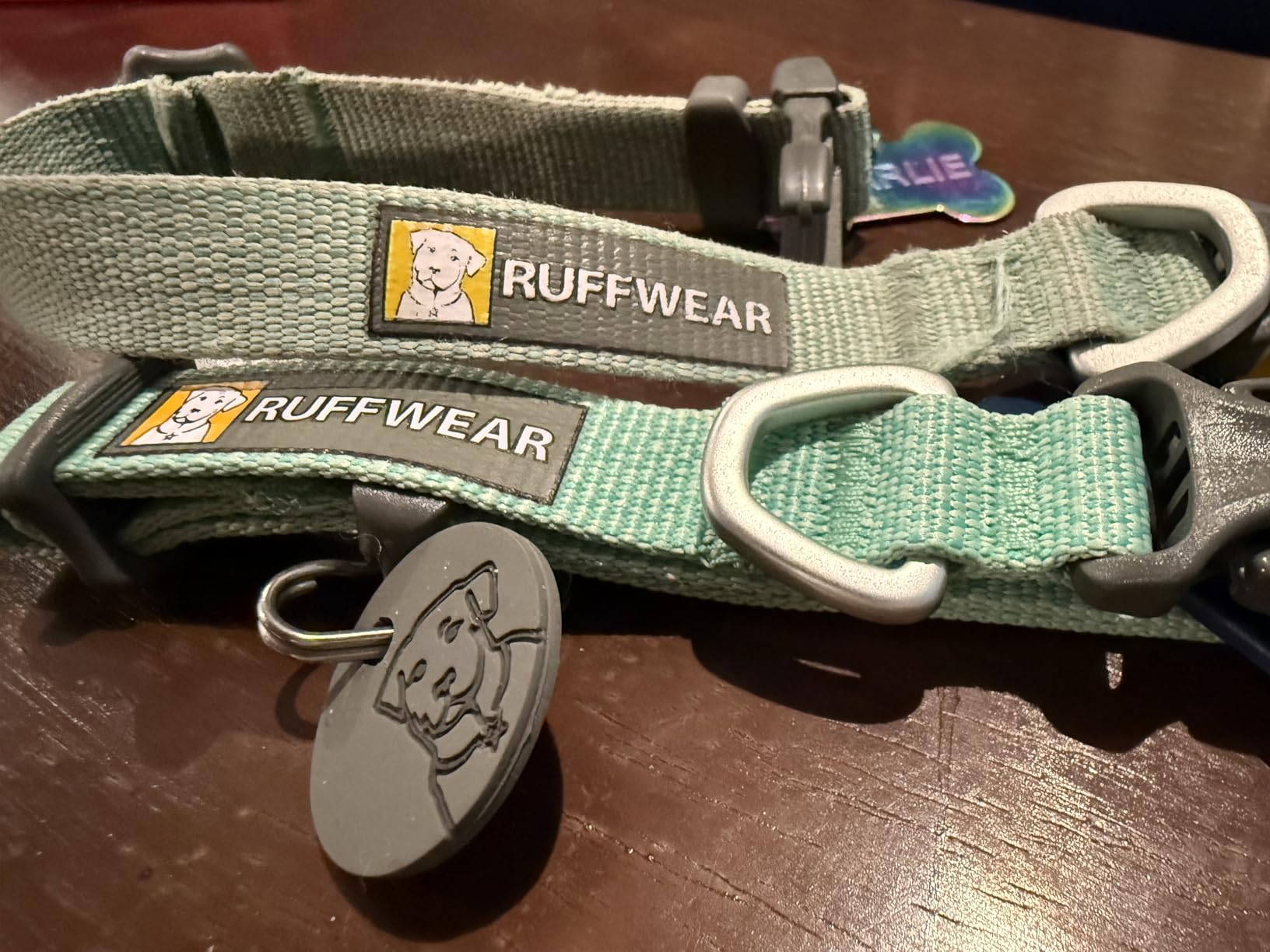 Ruffwear Hi & Light Dog Collar, Ultralight Quick Release Buckle, Adjustable Trail Running Polyester Collar with Silent ID Attachment, Sage Green, 9