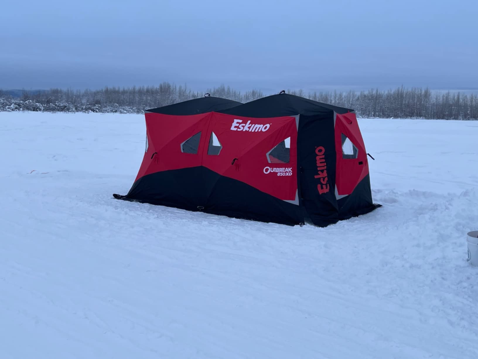 Eskimo Outbreak Portable Pop-Up Ice Fishing Shelter, Stormshield Insulated Fabric, No Trip Door, Durable Hub Design, Deluxe Tie Downs, Red/Black - Customer Photo 3