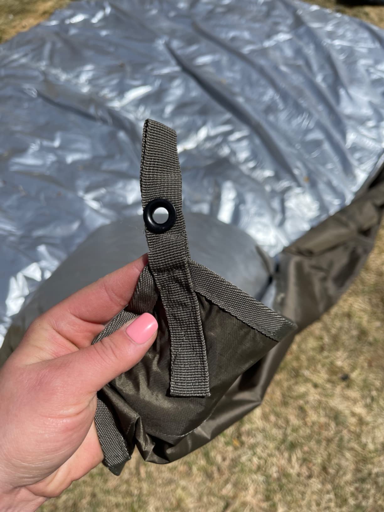 Texas Bushcraft Emergency Camping Tarp, Waterproof 10x10 Emergency Shelter for Backpacking and Hiking, 70D Ripstop Nylon Survival Tarp with Reflective Aluminized Polymer and Loop Ties with Grommets Customer Review Texas Bushcraft Emergency Camping Tarp, Waterproof 10x10 Emergency Shelter for Backpacking and Hiking, 70D Ripstop Nylon Survival Tarp with Reflective Aluminized Polymer and Loop Ties with Grommets - Customer Photo 2