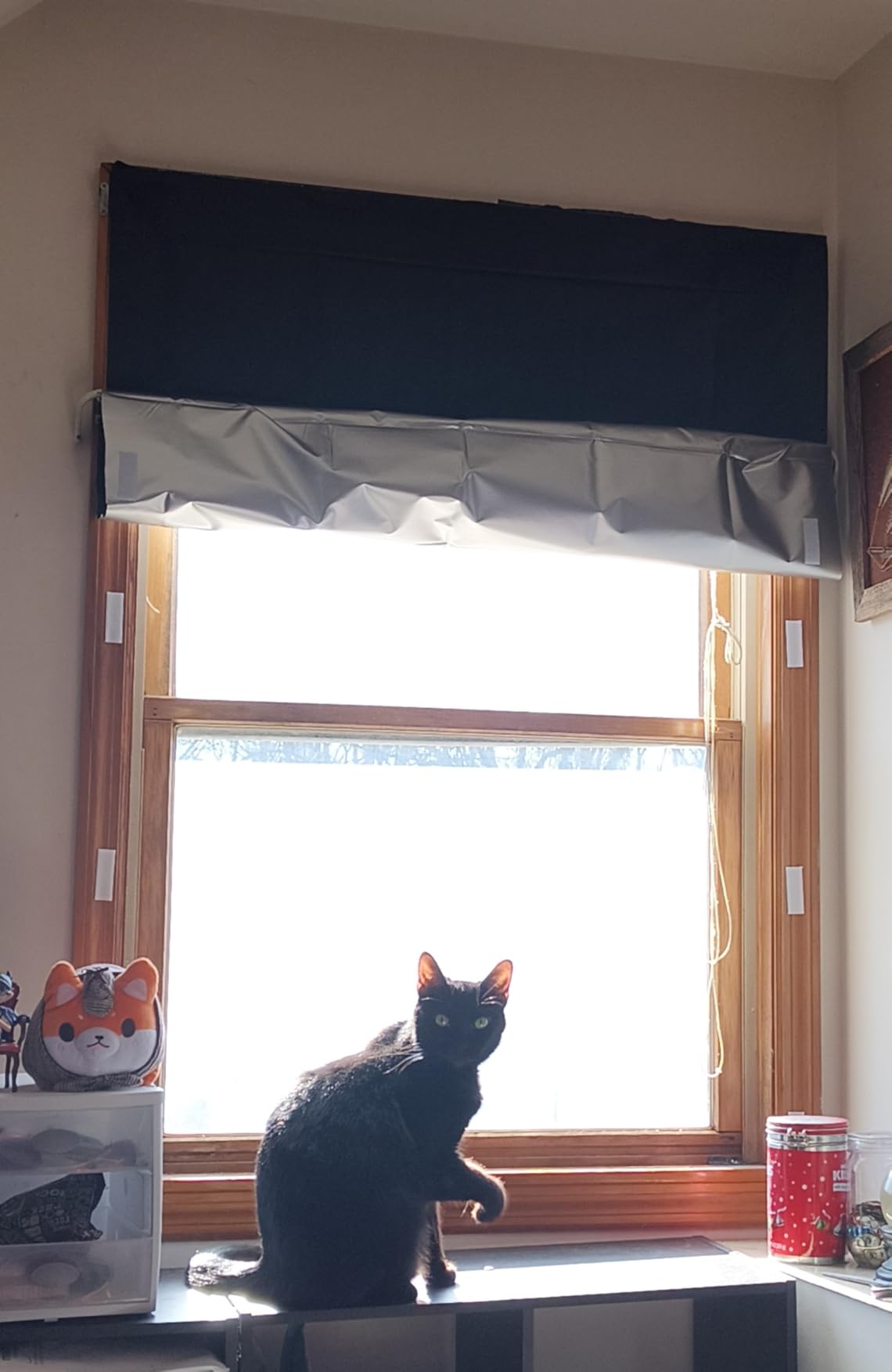 NIGHTON Portable Blackout Curtains 40x59, Strong Hook and Loop Tape Strips with Adhesive, Cuttable Blackout Window Cover, 100% Black Out Material Blinds for Baby Nursery or Travel - Black - Customer Photo 1