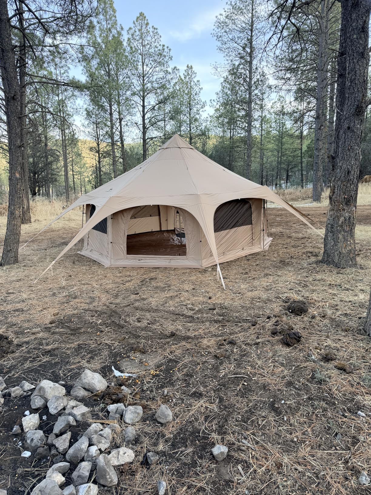 MC TOMOUNT Canvas Tent Bell Tent 16.4ft*High9.2ft with Stove Jack for Glamping Family Camping Zipped Removable Floor Customer Review MC TOMOUNT Canvas Tent Bell Tent 16.4ft*High9.2ft with Stove Jack for Glamping Family Camping Zipped Removable Floor - Customer Photo 1
