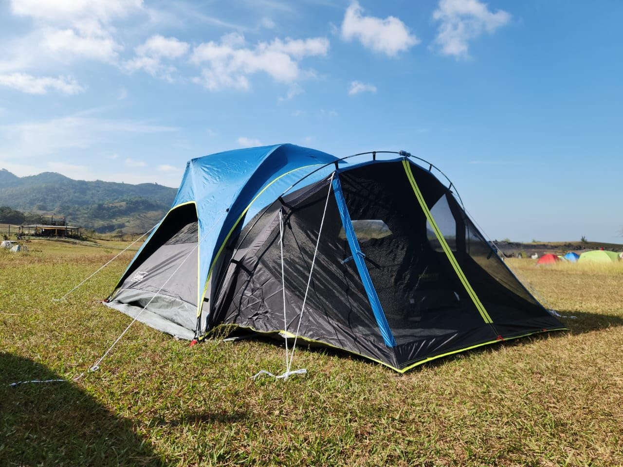 Coleman Carlsbad 4 Person Dark Room Dome Camping Tent with Screen Room, E Ports, Side Windows, and WeatherTec System, Teal Blue/Black - Customer Photo 1