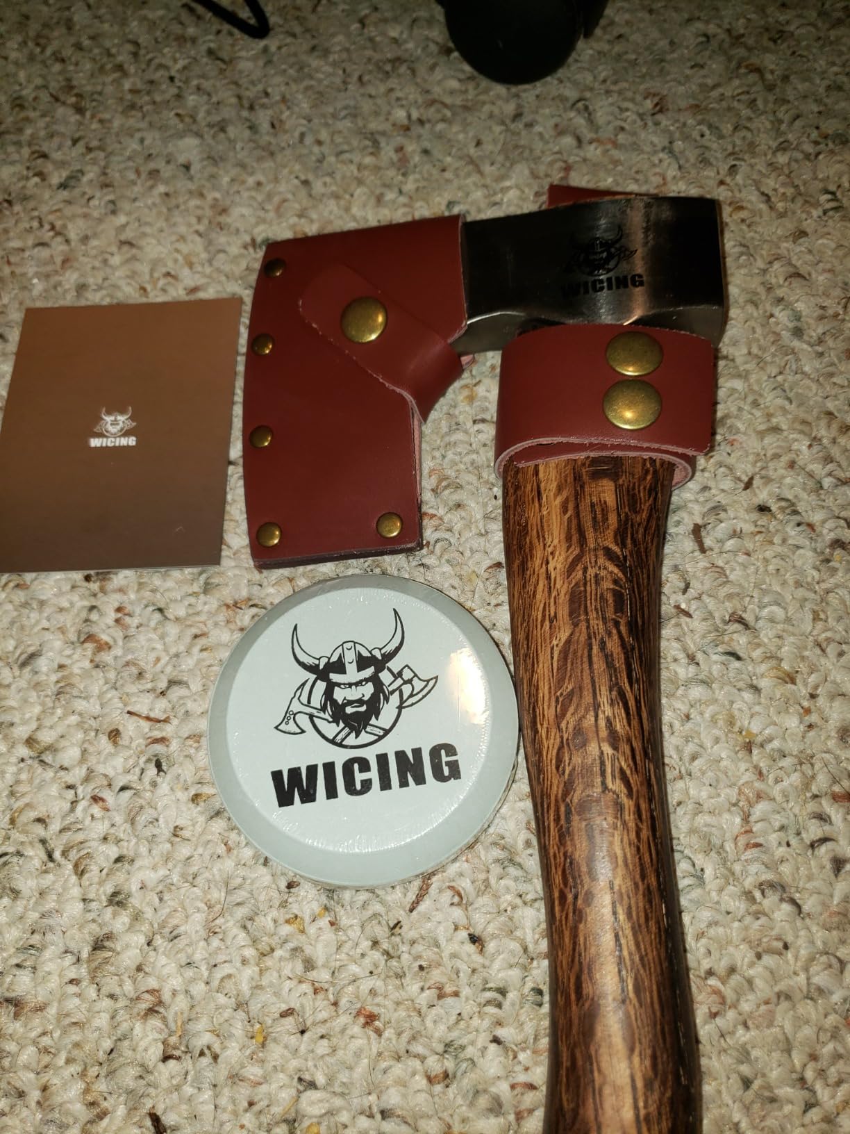WICING 13.5 Inch Hatchet, Camping Axes and Hatchets 1065 Carbon Steel and Beech Handle, with Leather Sheath Customer Review WICING 13.5 Inch Hatchet, Camping Axes and Hatchets 1065 Carbon Steel and Beech Handle, with Leather Sheath - Customer Photo 2