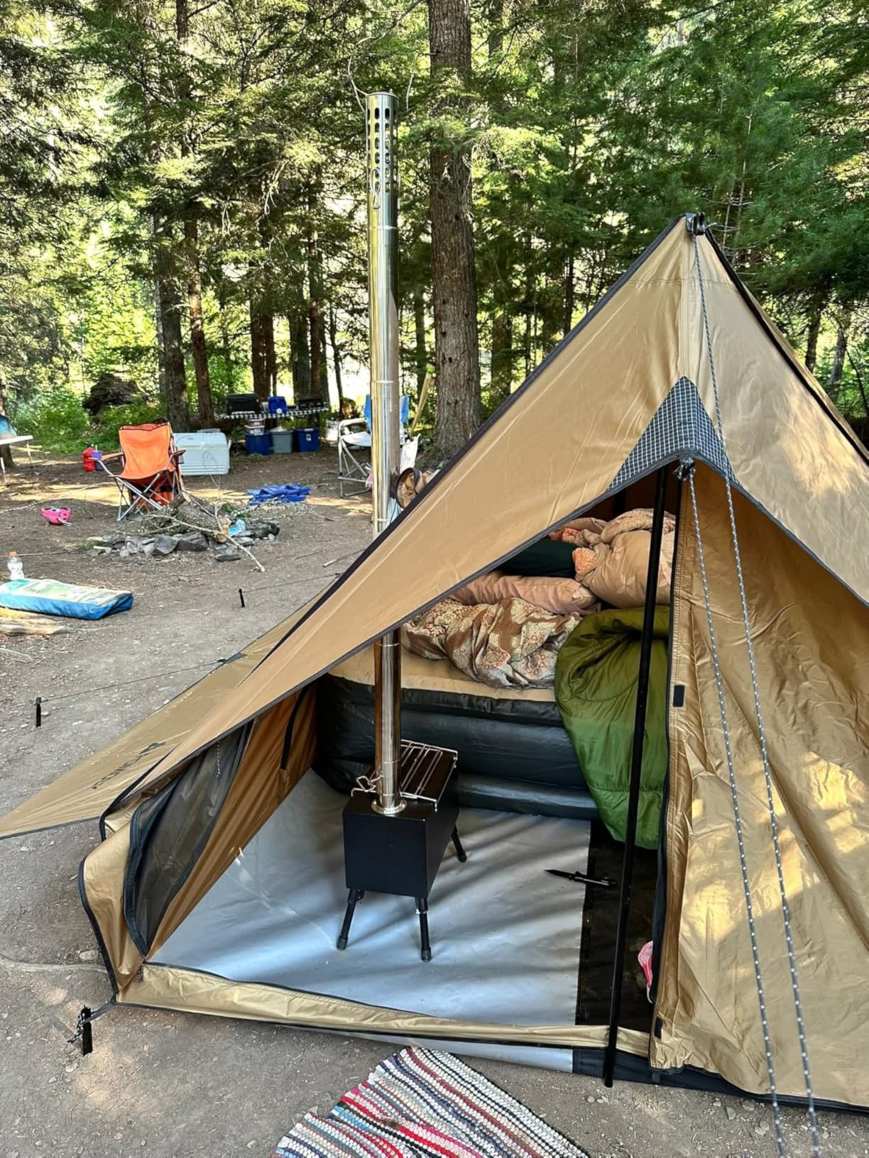 POMOLY Camping Hot Tent Cabin Tent, Chalet 70 Series Portable Wall Tents with Stove Jack and Two Poles for 2-3 Person Hiking, Backpacking - Customer Photo 5
