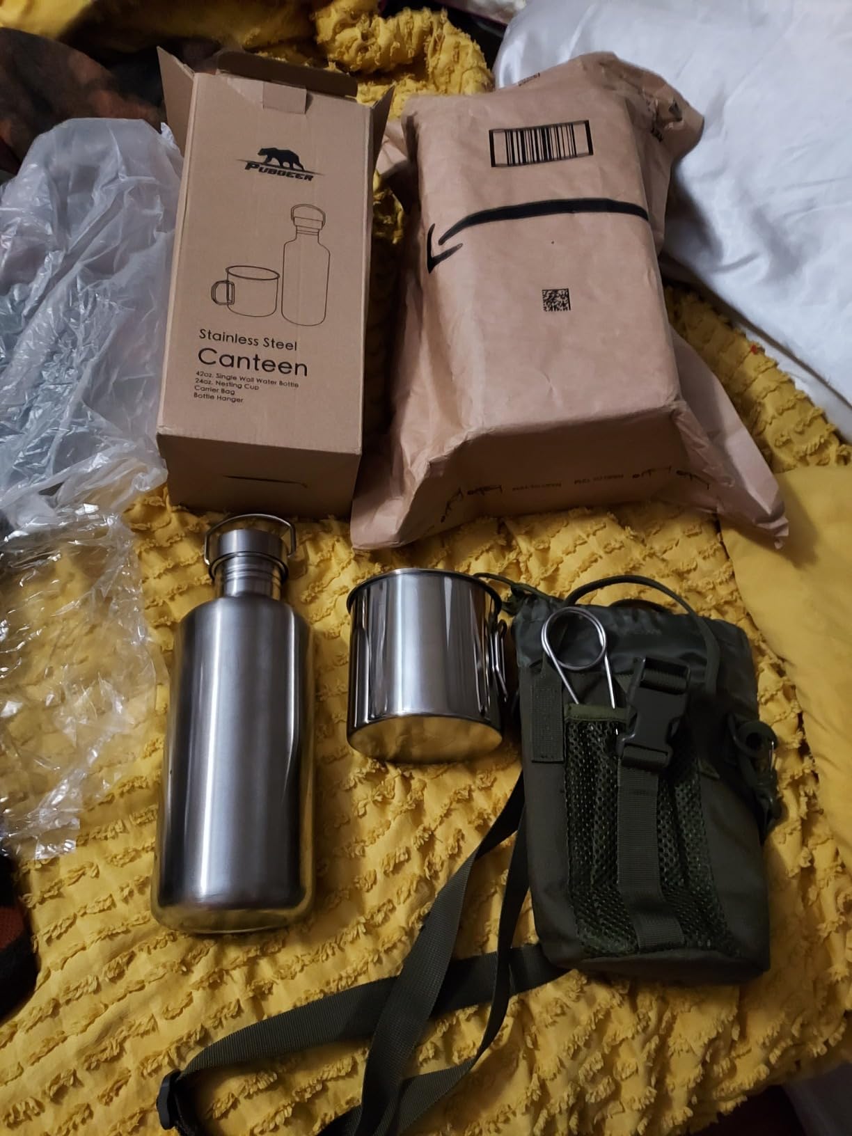 Pubgeer Canteen 42oz Single Wall Water Bottle with 24oz Nested Camping Cup and Carrier Bag, Stainless Steel, Bushcraft Gear, Wide Mouth Water Bottle, Survival Gear, Water Boiler, Self Reliance - Customer Photo 1