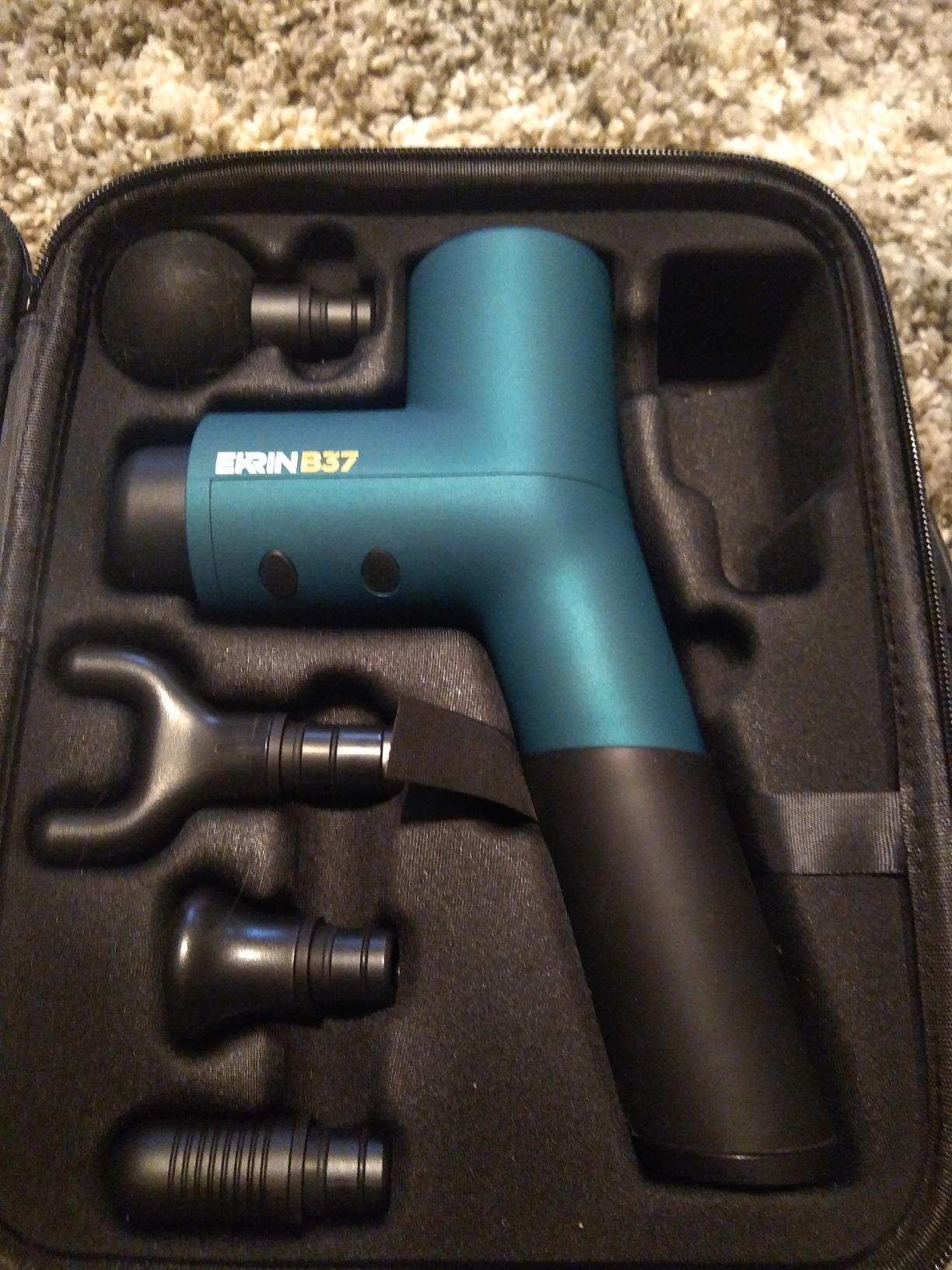 Ekrin Athletics B37v2 Massage Gun - Deep Tissue Massage with High-Powered Brushless Motor - Ergonomic Back Massager for Pain Relief - 5 Speeds, 4 Attachments - Ultra Quiet Hand-Held Massager Customer Review Ekrin Athletics B37v2 Massage Gun - Deep Tissue Massage with High-Powered Brushless Motor - Ergonomic Back Massager for Pain Relief - 5 Speeds, 4 Attachments - Ultra Quiet Hand-Held Massager - Customer Photo 2