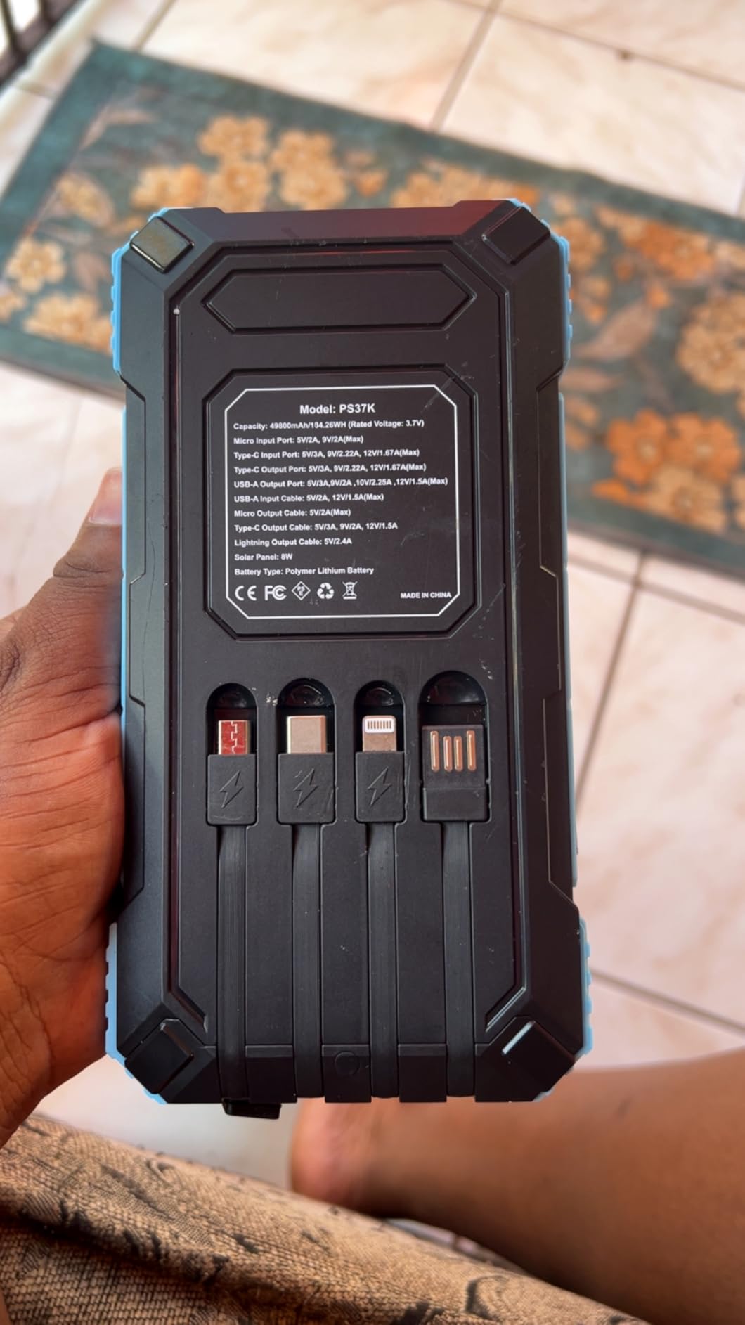 Kepswin Solar Charger Power Bank 49800mAh with 4 Built-in Cables & 3 Foldable Panels, PD22.5W Fast Portable Phone Charger, External Battery Pack with USB-C in/Output & Flashlight for Outdoor Camping - Customer Photo 1