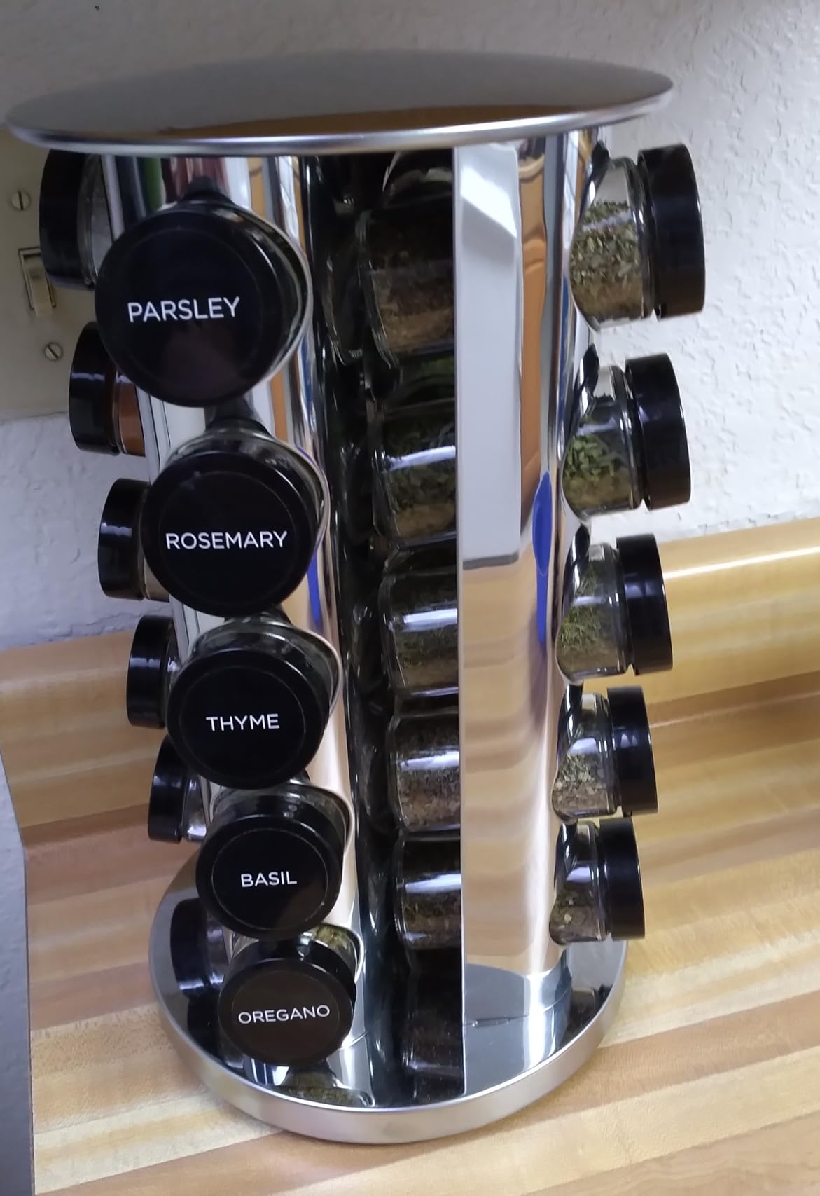 Kamenstein 20 Jar Revolving Countertop Spice Rack with Spices Included, FREE Spice Refills for 5 Years, Polished Stainless Steel with Black Caps - Customer Photo 1