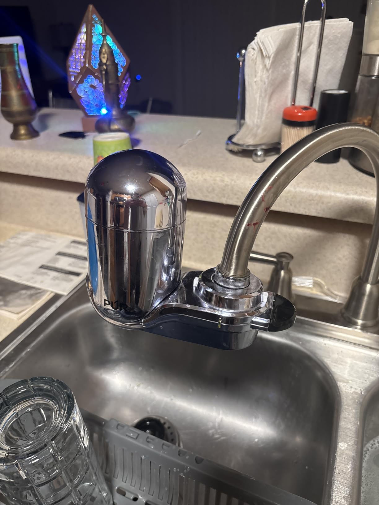 PUR PLUS Vertical Faucet Mount Water Filtration System, Lead-Reducing Filter, Great-Tasting Water, Easy Install, Lasts 100 Gallons, Compatible with Sinks with External Aerators, Chrome Customer Review PUR PLUS Vertical Faucet Mount Water Filtration System, Lead-Reducing Filter, Great-Tasting Water, Easy Install, Lasts 100 Gallons, Compatible with Sinks with External Aerators, Chrome - Customer Photo 1