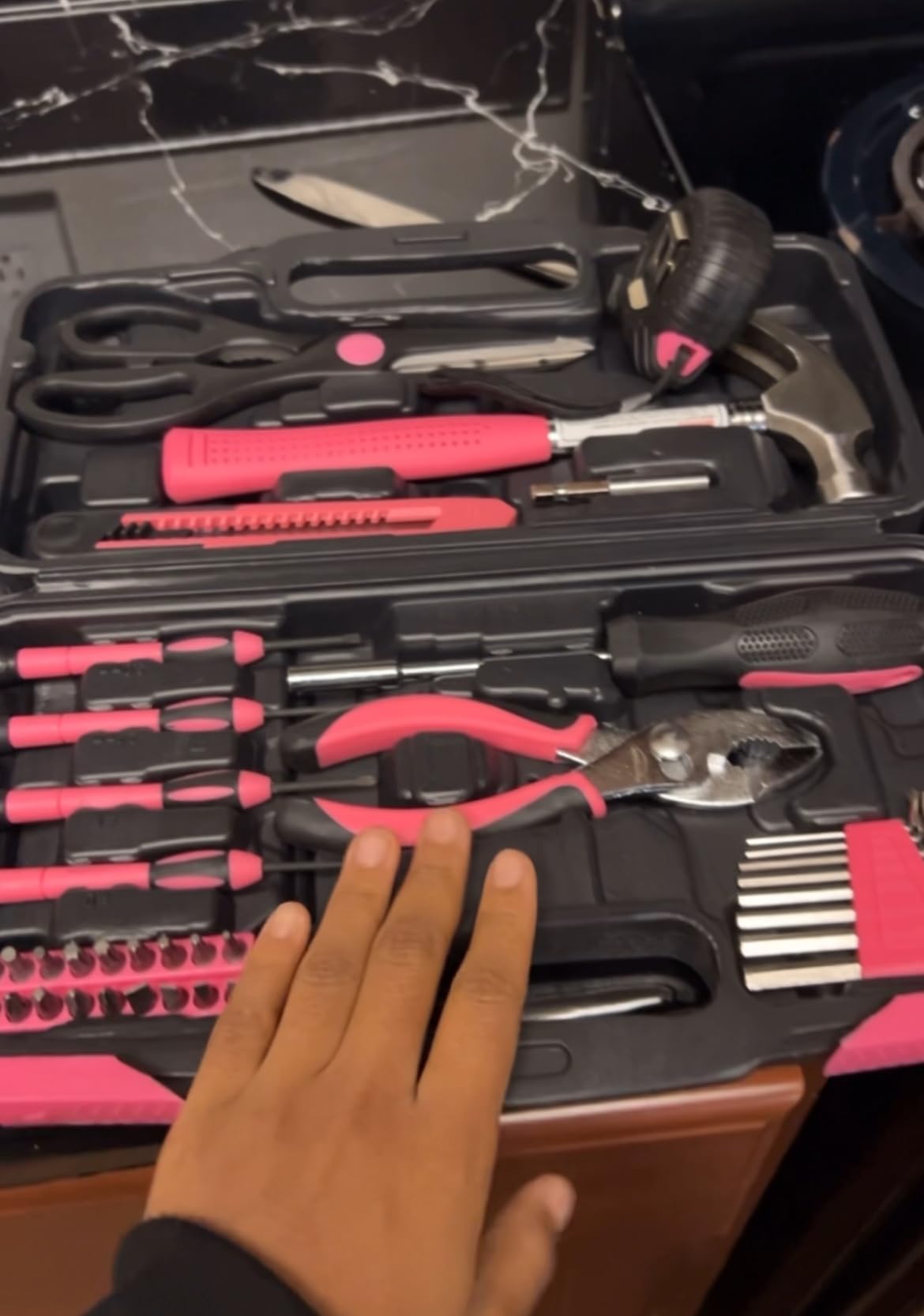 Apollo Tools Original 39 Piece General Household Tool Set in Toolbox Storage Case with Essential Hand Tools for Everyday Home Repairs, DIY and Crafts - Pink Ribbon - Customer Photo 1