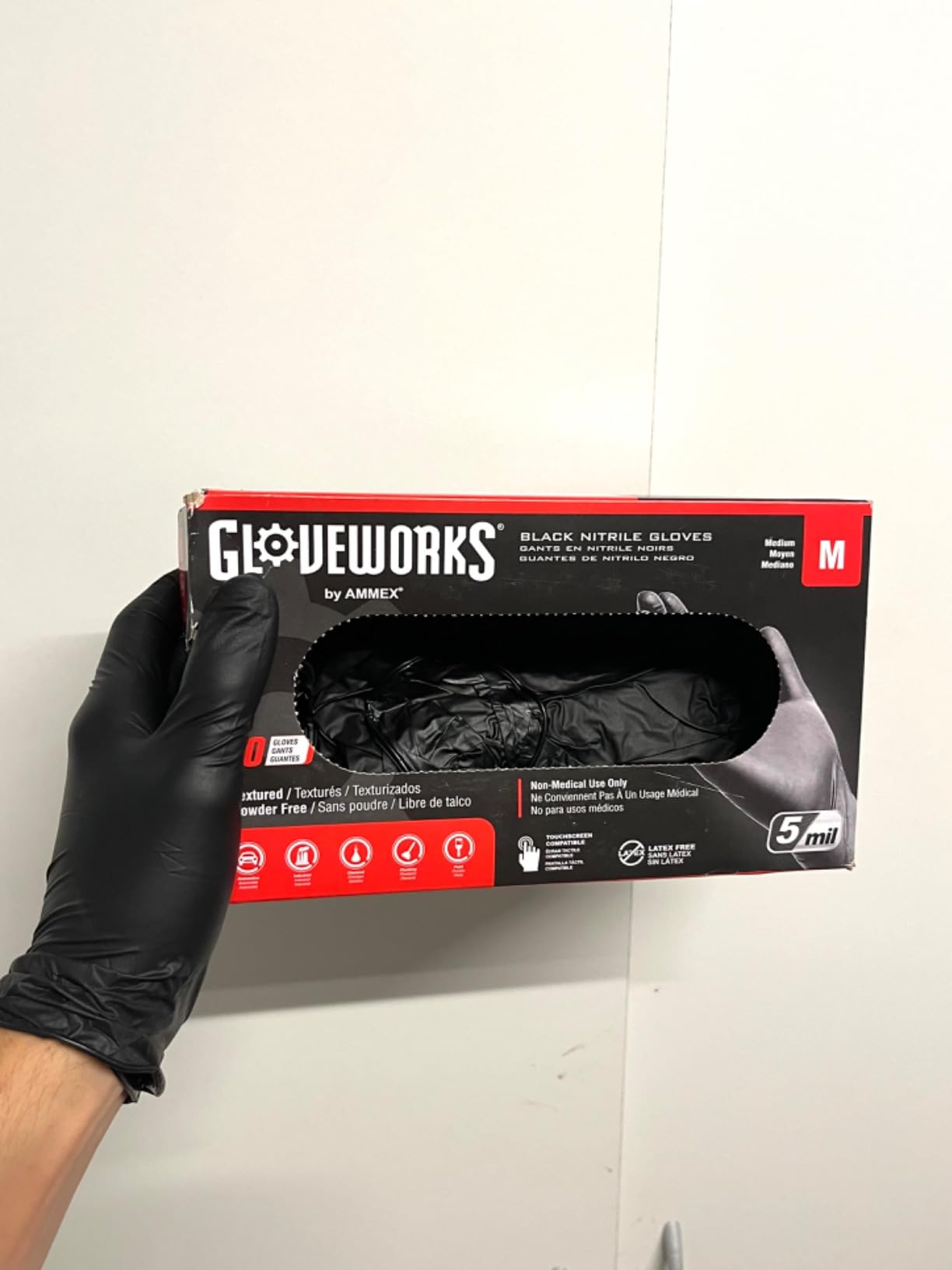 GLOVEWORKS Black Disposable Nitrile Industrial Gloves 5 Mil, Latex/Powder-Free, Food-Safe, Textured - Customer Photo 1