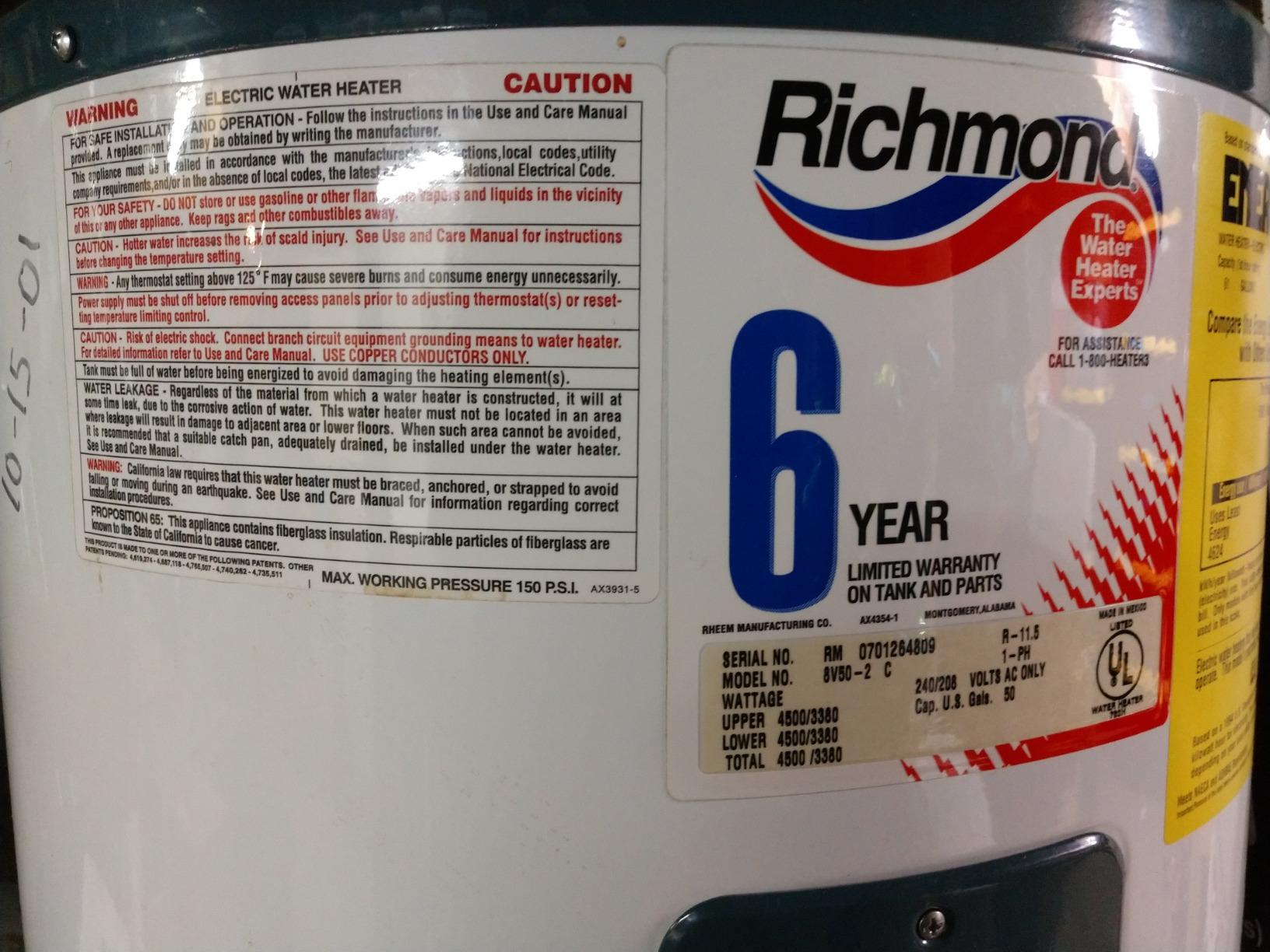 Rheem SP10552MH Resistored HWD with Screw-In 240-volt/4500-watt Element Customer Review Rheem SP10552MH Resistored HWD with Screw-In 240-volt/4500-watt Element - Customer Photo 2