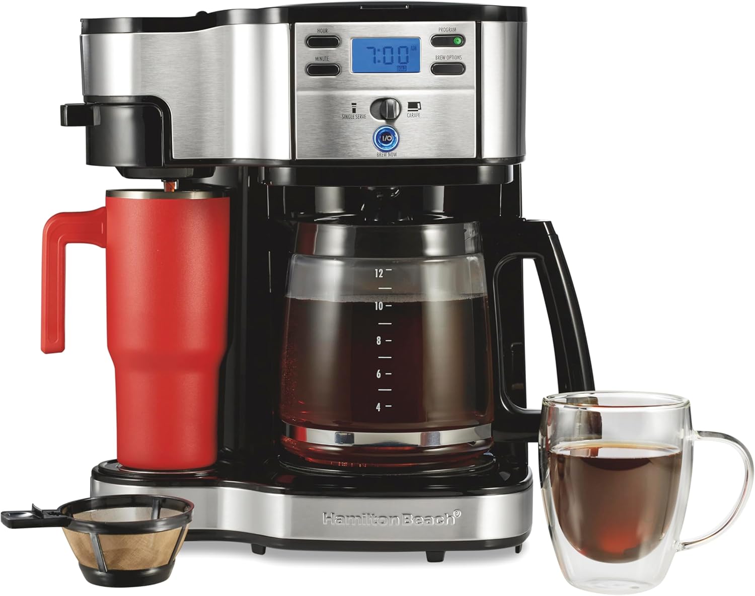 Hamilton Beach 2-Way Programmable Coffee Maker, 12 Cup Glass Carafe And Single Serve Coffee Maker, Black with Stainless Steel Accents, 49980RG - Customer Photo 1
