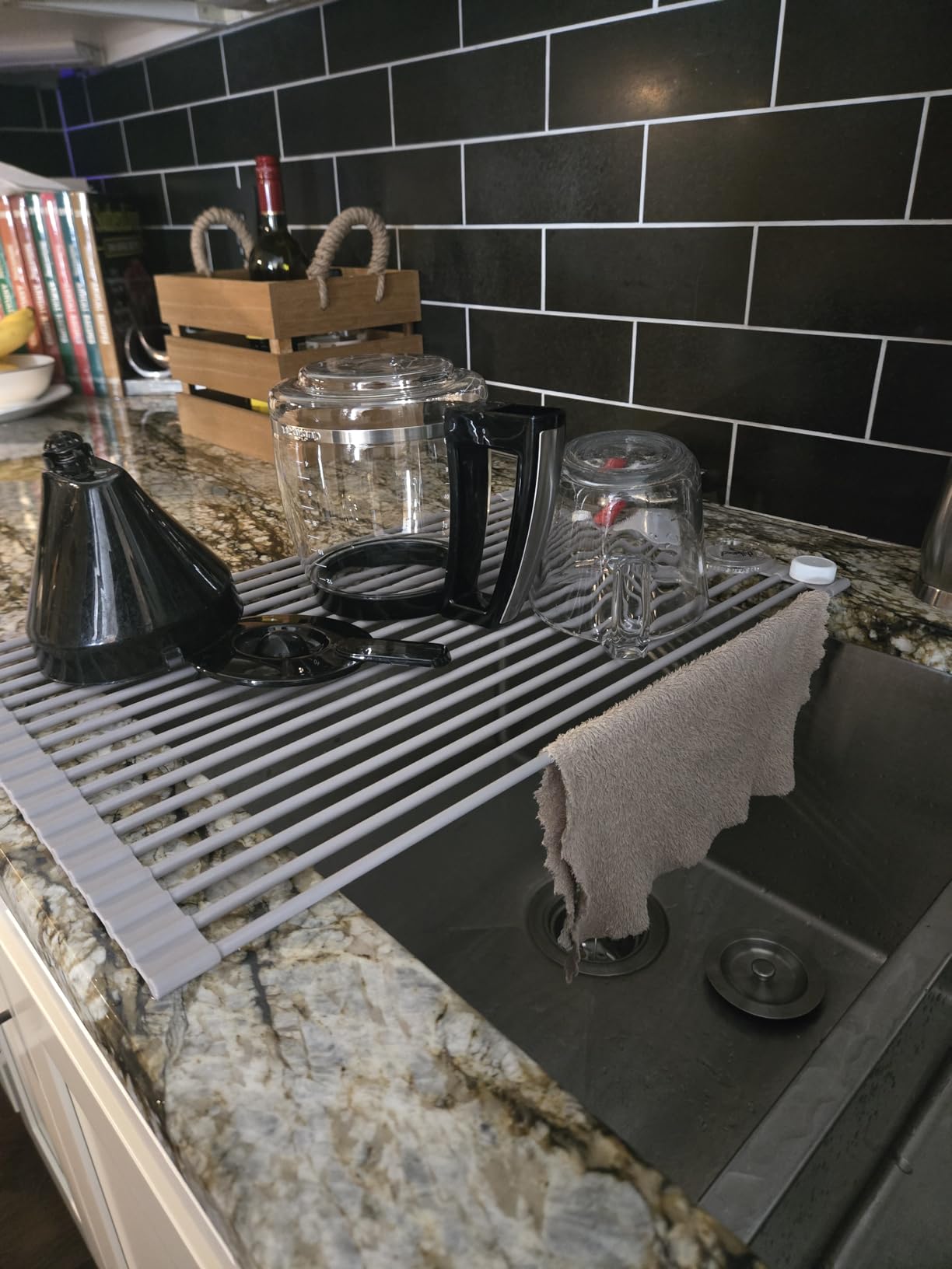 Surpahs 20.5 x 13.1 Inch Roll-Up Dish Drying Rack, Fits Across Sink Openings up to 19.5 Inches, Heavy-Duty Premium Silicone, Strong Support, Non-Slip, Heat-Resistant, Warm Gray Customer Review Surpahs 20.5 x 13.1 Inch Roll-Up Dish Drying Rack, Fits Across Sink Openings up to 19.5 Inches, Heavy-Duty Premium Silicone, Strong Support, Non-Slip, Heat-Resistant, Warm Gray - Customer Photo 1