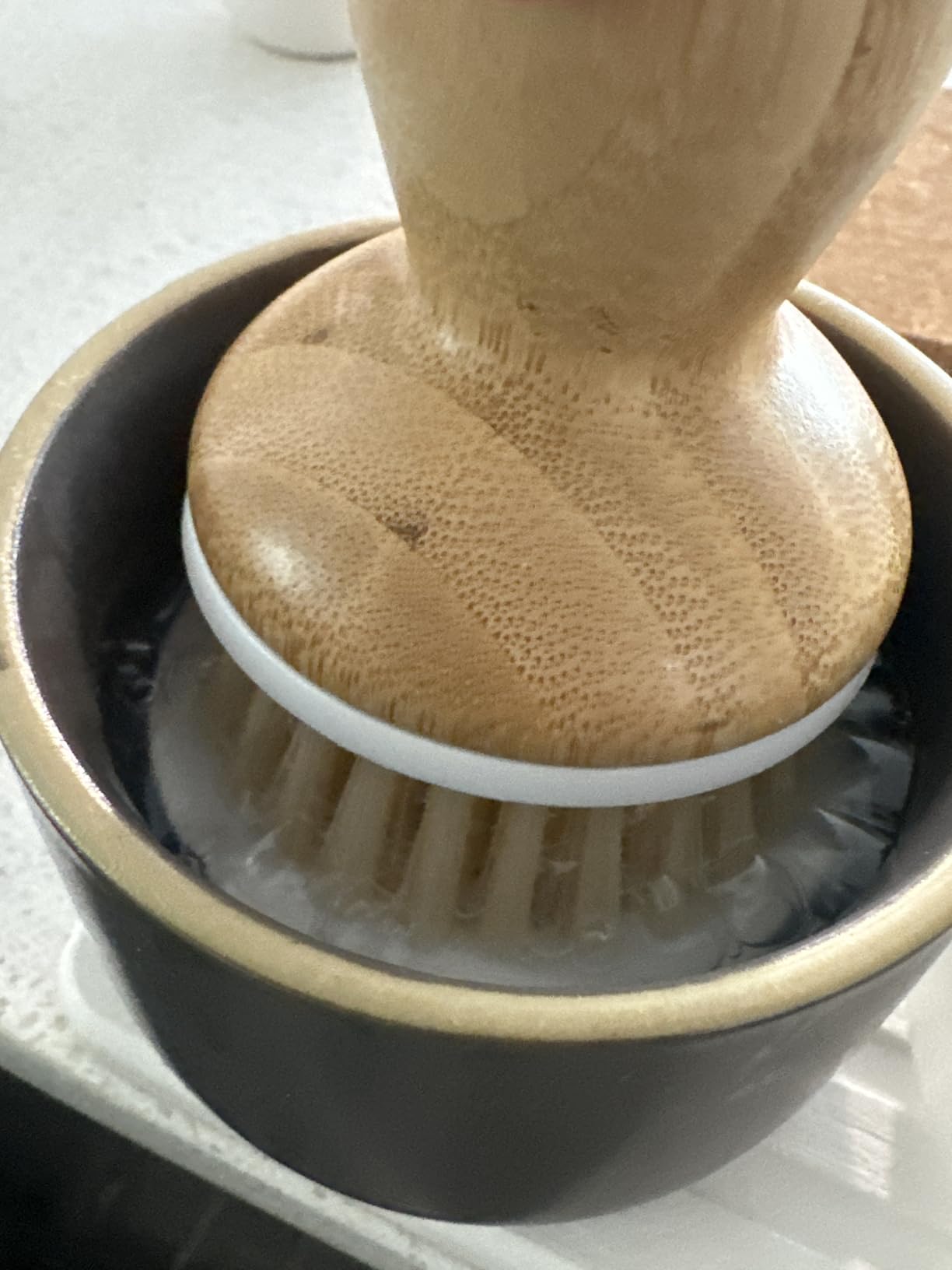 Full Circle Bubble Up Bamboo Dish Brush & Ceramic Soap Dispenser - Family Safe, Formaldehyde-Free - Kitchen Scrub Brush for Dishes, Nonstick & Cast Iron, Gray customer photo 1