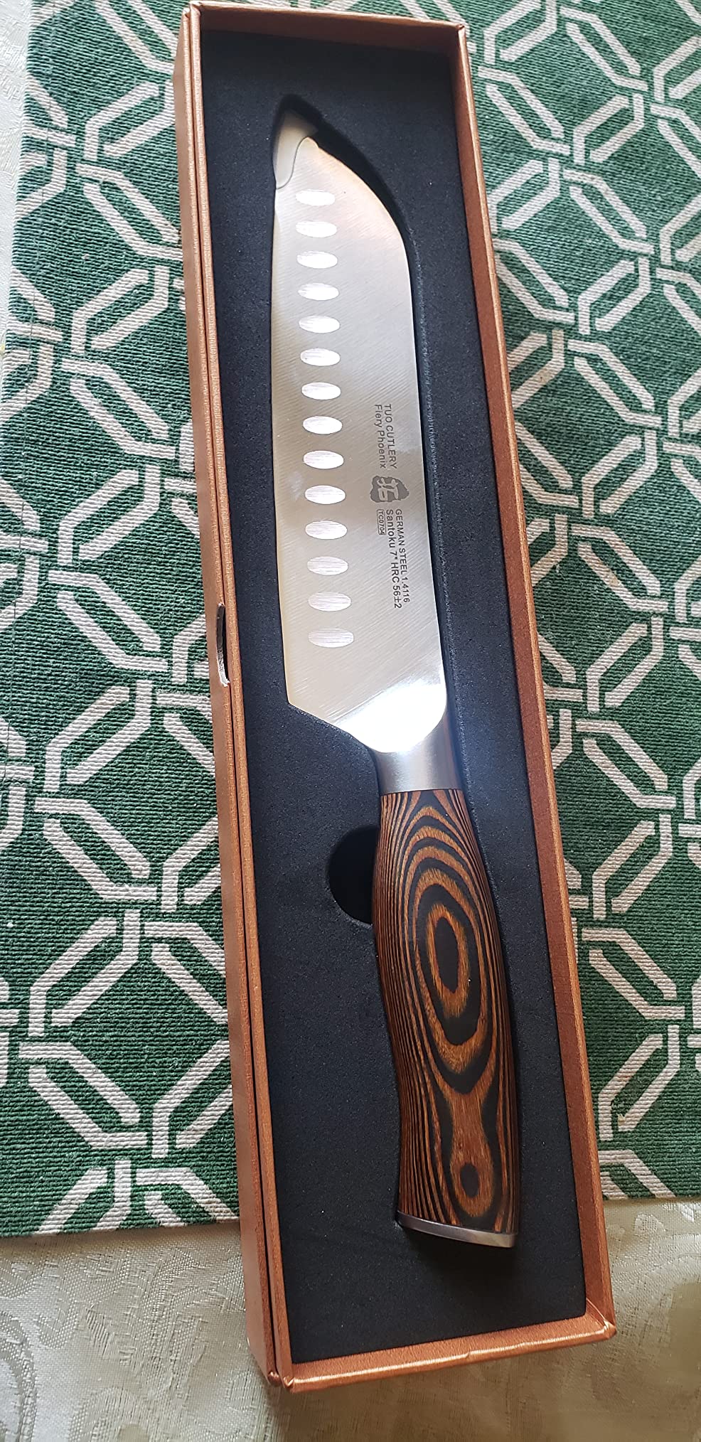TUO Santoku Knife, 7 inch Japanese Chef Knife for Vegetable Chopping & Meat Dicing, High Carbon German Steel, Ergonomic Handle - Fiery Phoenix Series - Customer Photo 2