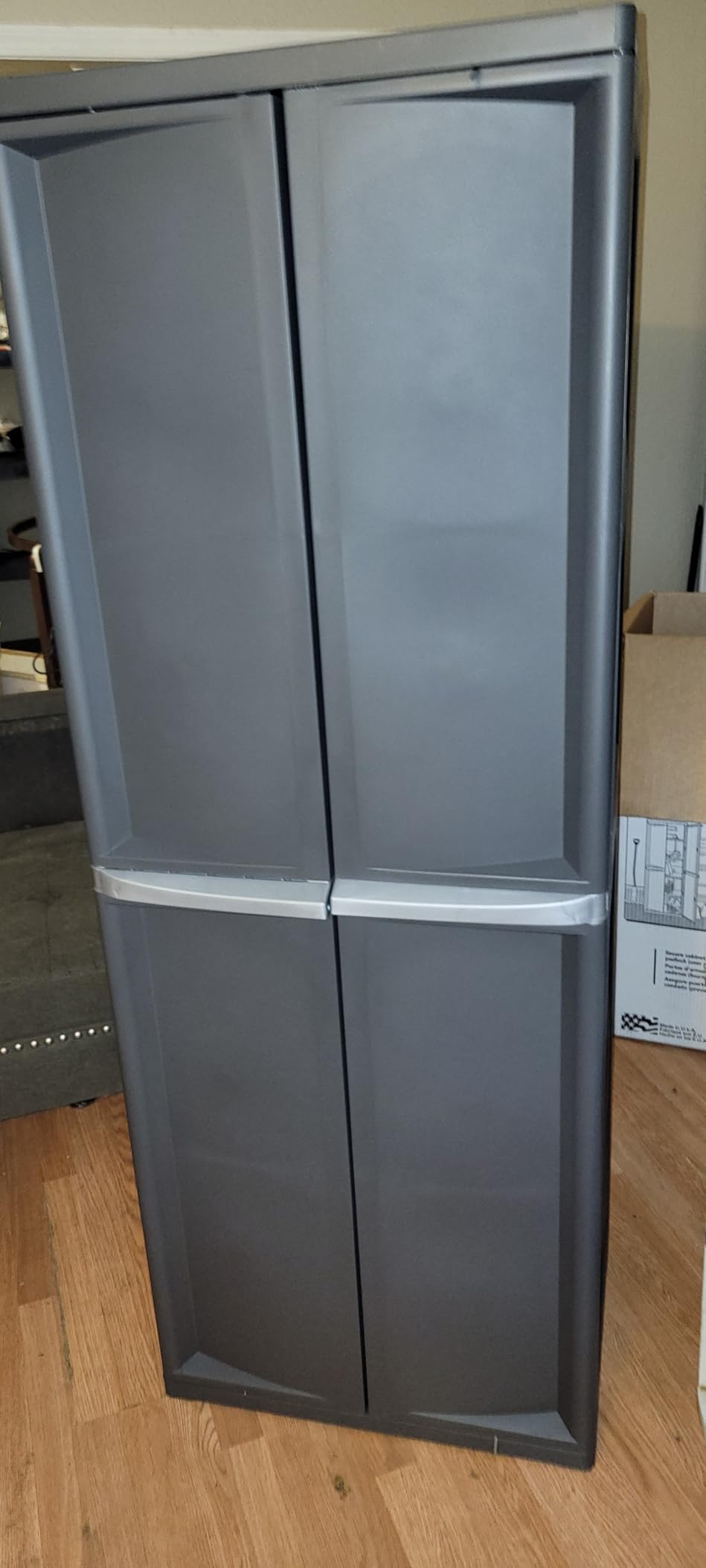 Sterilite 4 Shelf Cabinet, Lockable Utility Storage w/ Adjustable Shelves, Gray - Plastic Shelving Unit for Organizing Garage, Pantry, Basement, Laundry Room or Mudroom Customer Review Sterilite 4 Shelf Cabinet, Lockable Utility Storage w/ Adjustable Shelves, Gray - Plastic Shelving Unit for Organizing Garage, Pantry, Basement, Laundry Room or Mudroom - Customer Photo 1