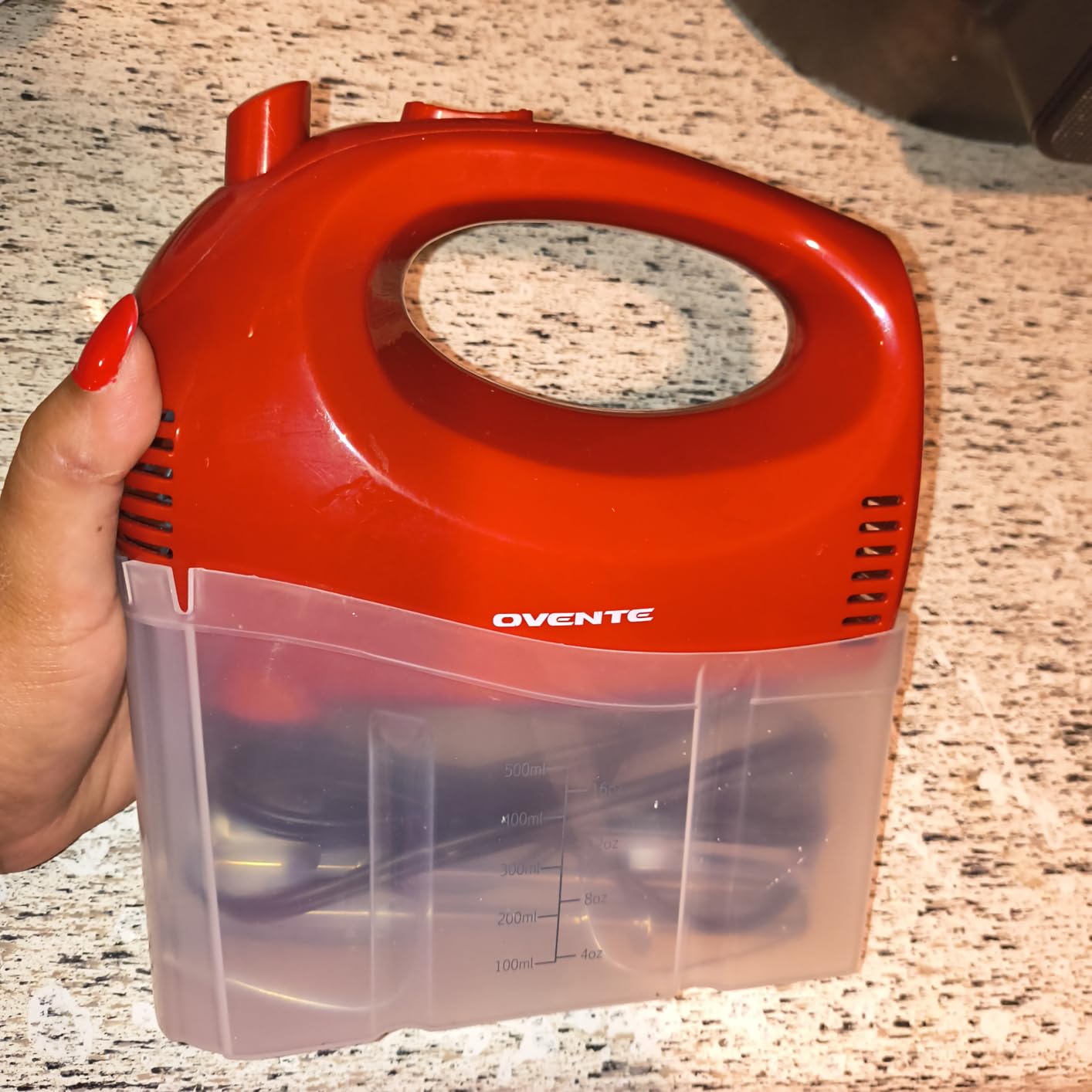 OVENTE 5-Speed Corded Electric Hand Mixer with Stainless Steel Whisks, Compact Portable Design with Snap-On Storage Case,150W Lightweight Handheld Mixer for Baking & Cooking, White HM151W - Customer Photo 2