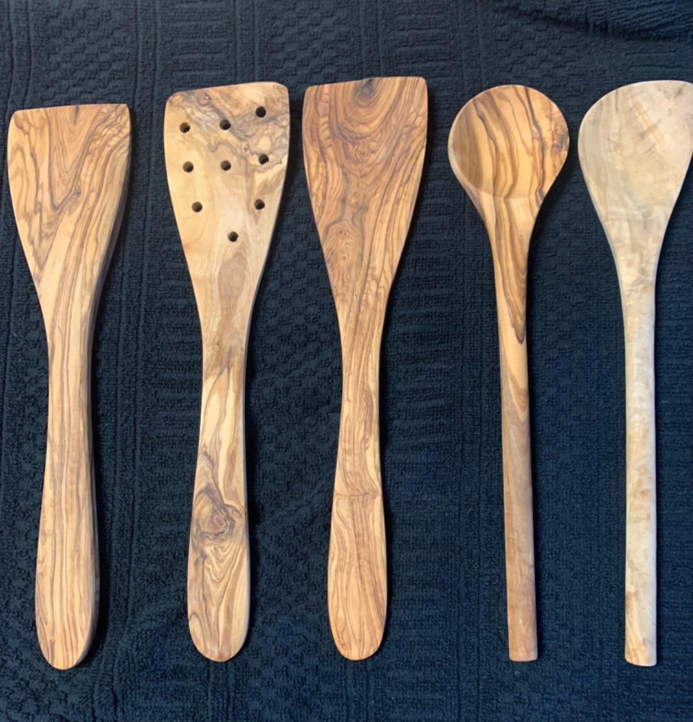 Tramanto Olive Wood Utensil Set - 5 Piece Spatula and Spoon Wooden Cooking Tools, 12 Inch Long, Rustic Hand Made with Gift Box - Customer Photo 1
