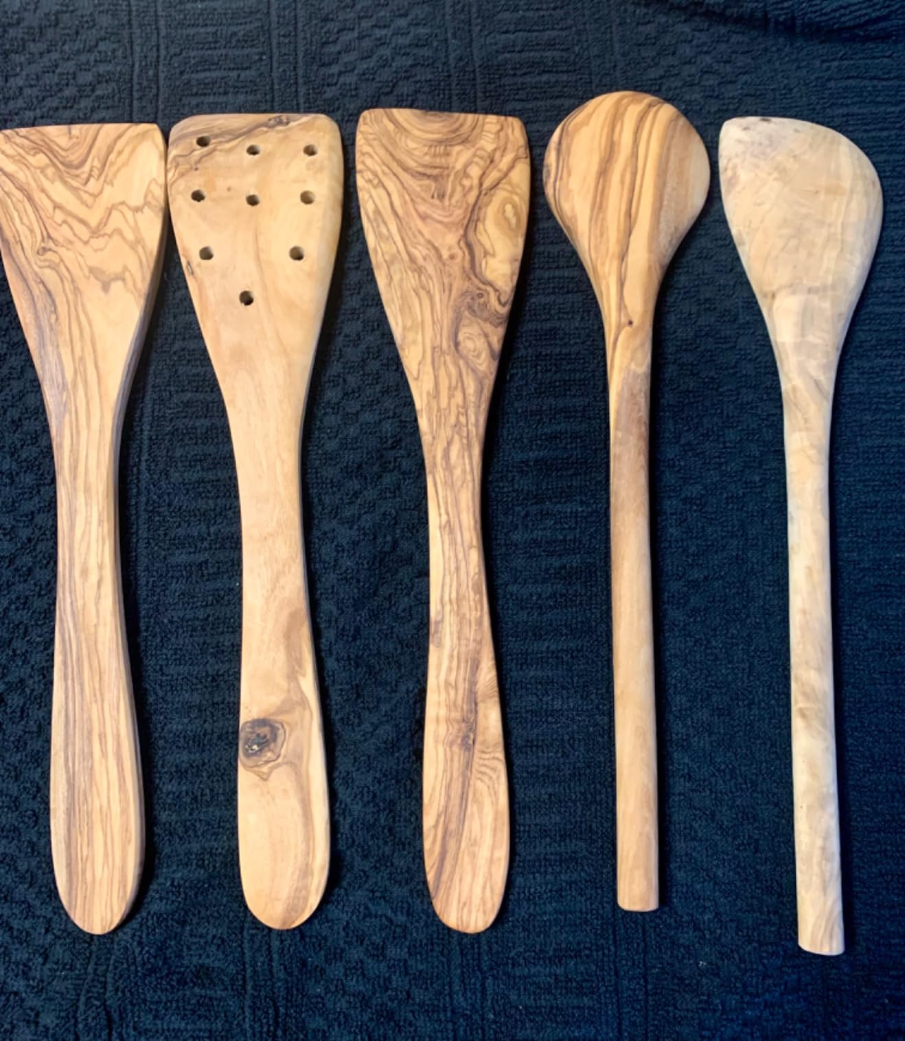 Tramanto Olive Wood Utensil Set - 5 Piece Spatula and Spoon Wooden Cooking Tools, 12 Inch Long, Rustic Hand Made with Gift Box - Customer Photo 2
