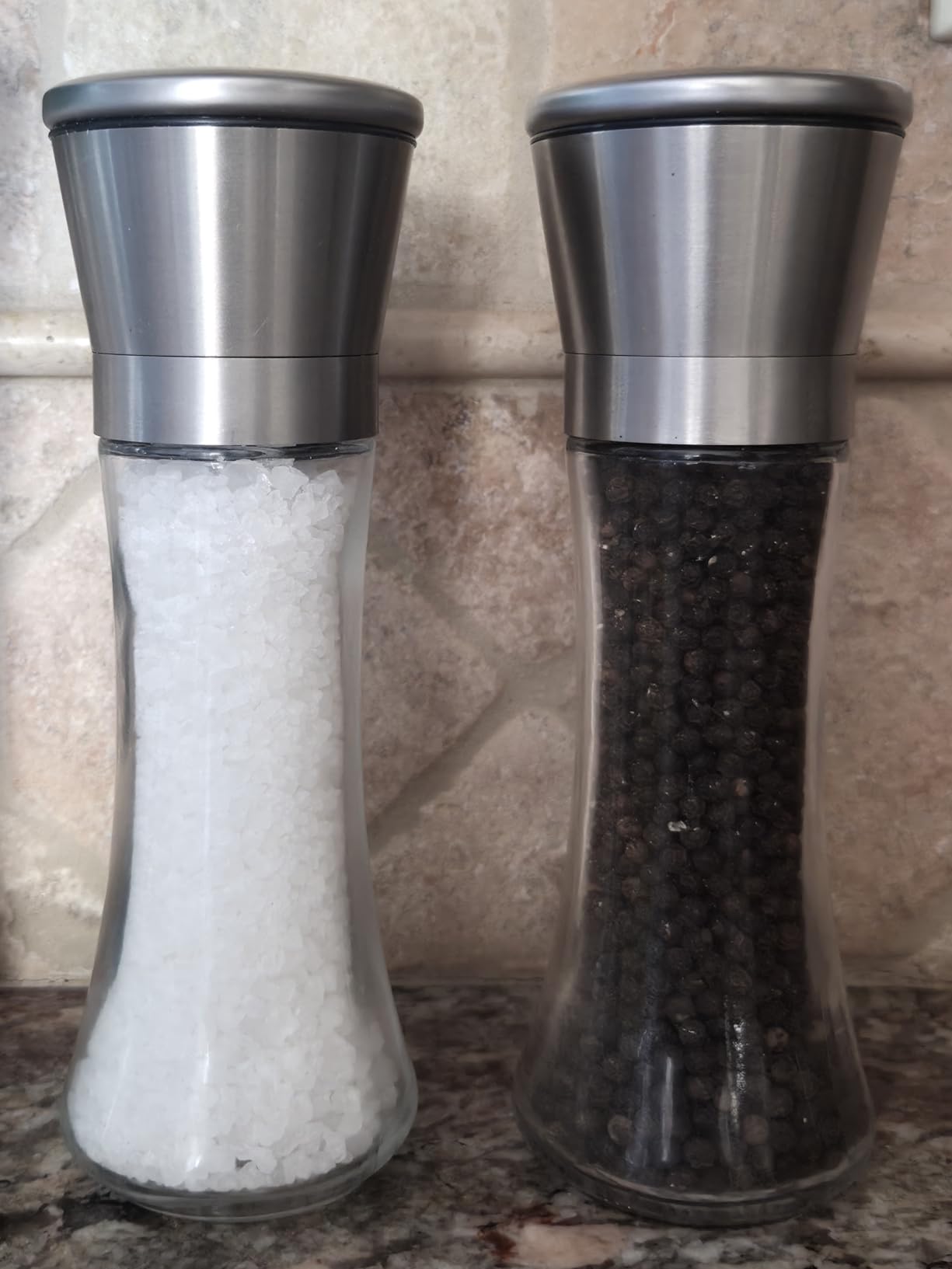 Home EC Premium Stainless Steel Sea Salt and Pepper Grinder Set of 2 - Adjustable Ceramic - Tall Glass Salt and Pepper Shapers - Kitchen Spice Mill W/Funnel & EBook - Customer Photo 2