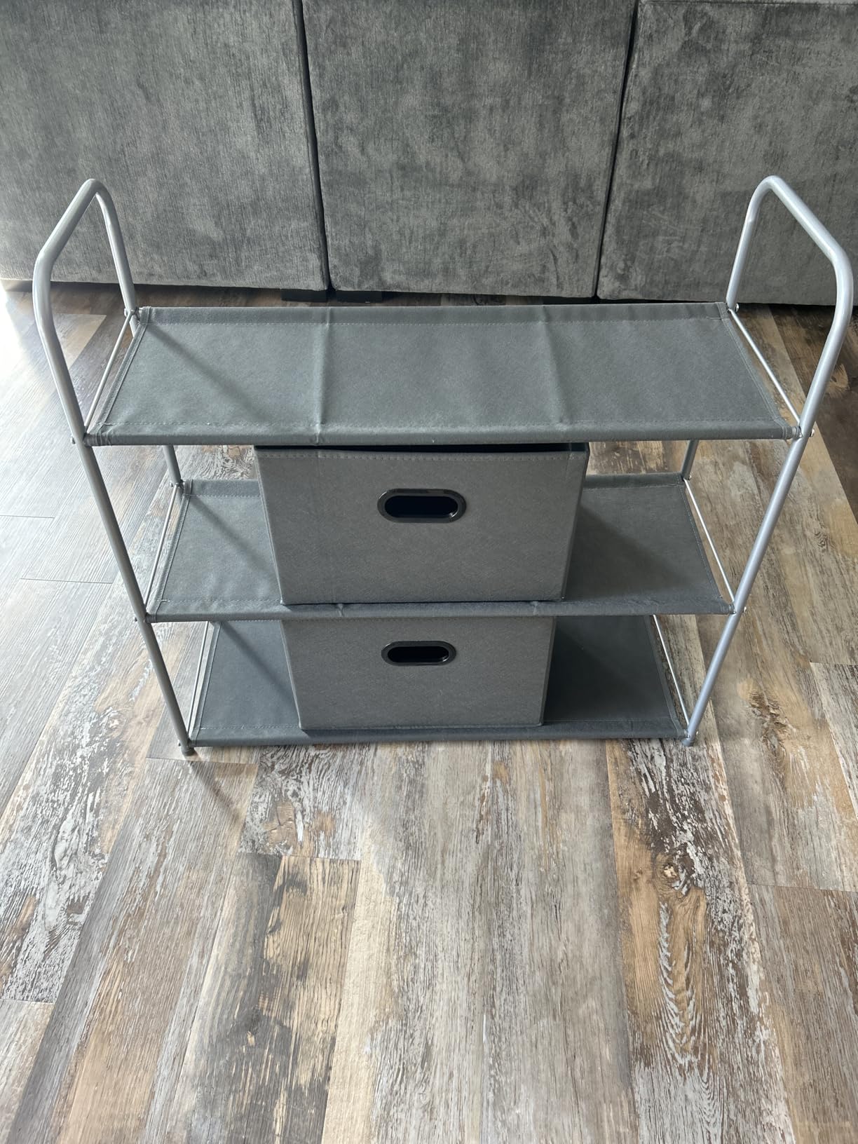 Amazon Basics Closet Storage Organizer with Fabric Bins, Drawers and 3 Shelves, Grey, 32.7
