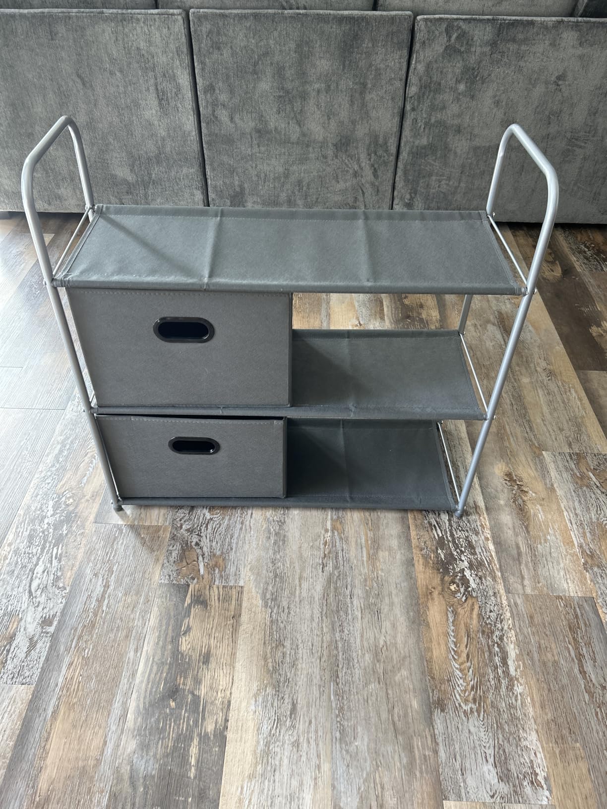 Amazon Basics Closet Storage Organizer with Fabric Bins, Drawers and 3 Shelves, Grey, 32.7